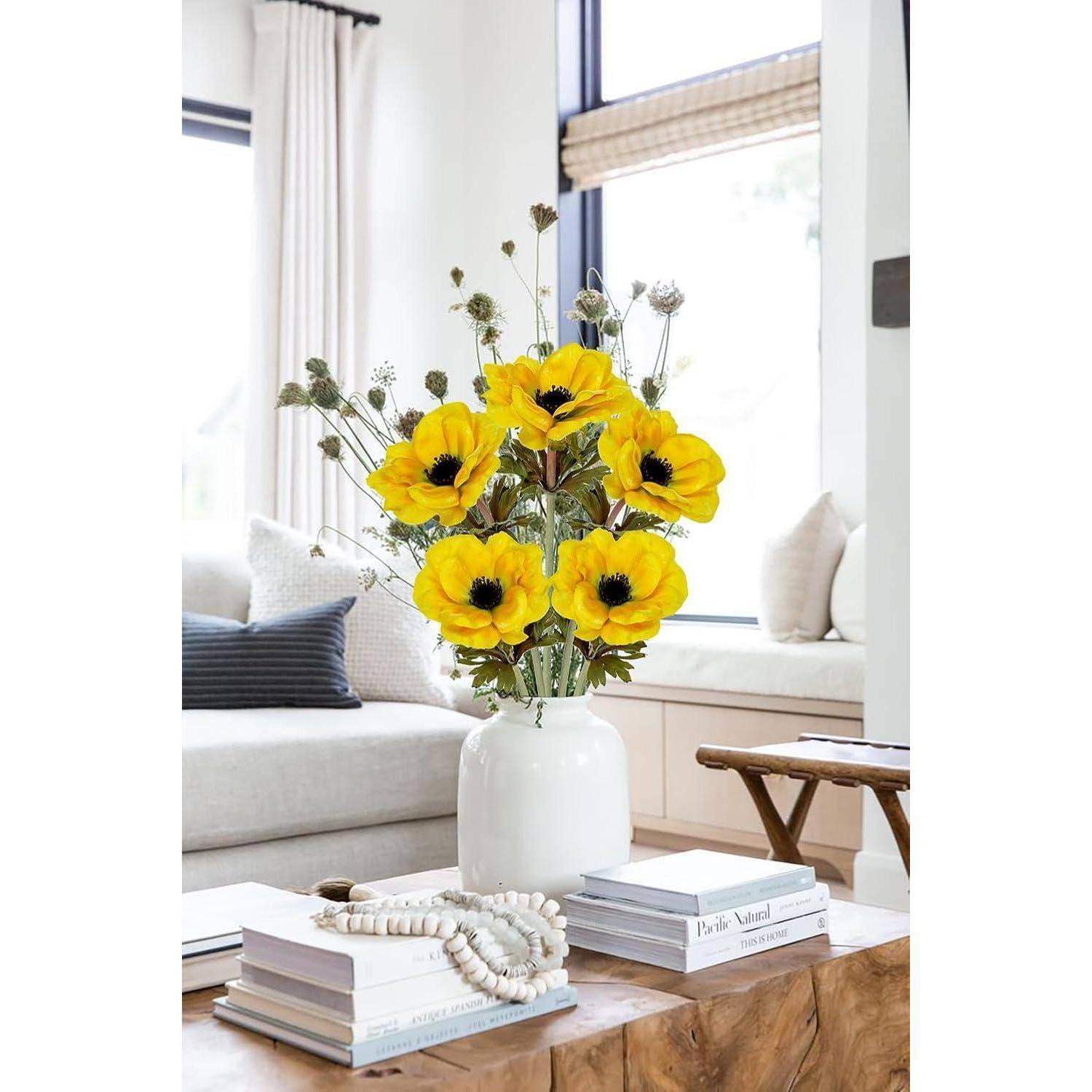 Künstliche Anemonen Gelbe Frühlingsblumen 5er Set 53 cm Dekoblumen für