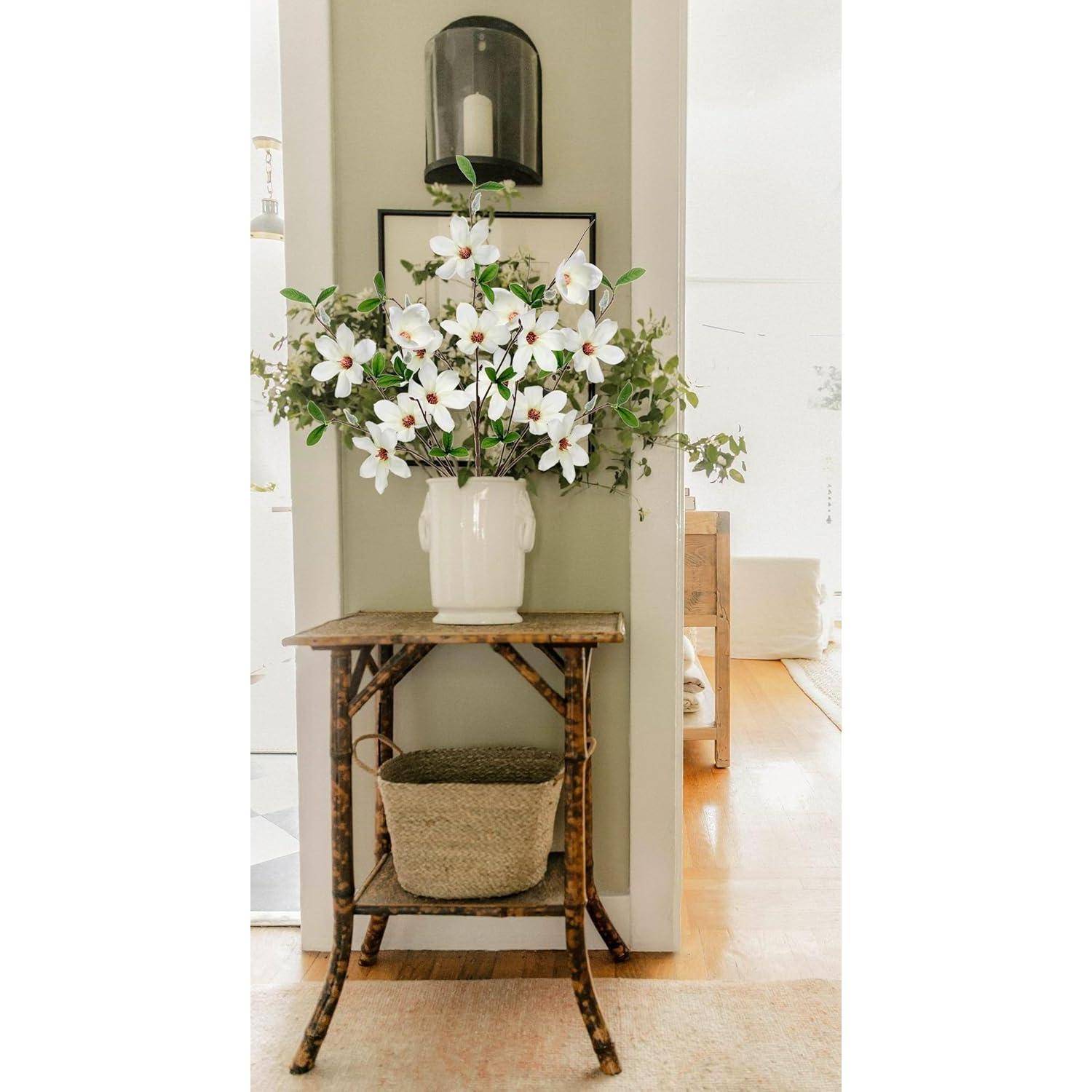 Kunstblumen Magnolie 3er Set Weiß Künstlicher Zweig Dekoration 64 cm