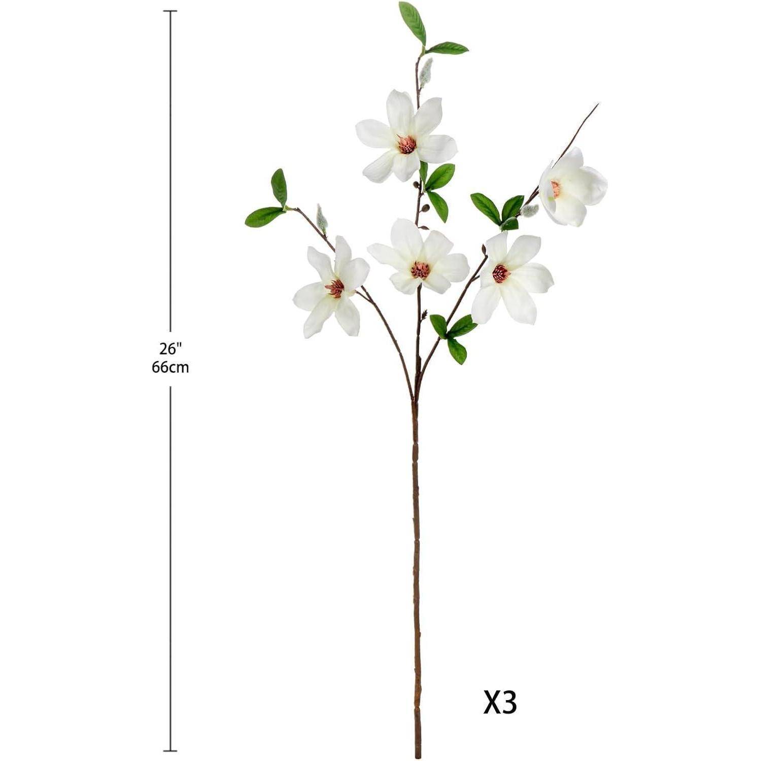Kunstblumen Magnolie 3er Set Weiß Künstlicher Zweig Dekoration 64 cm