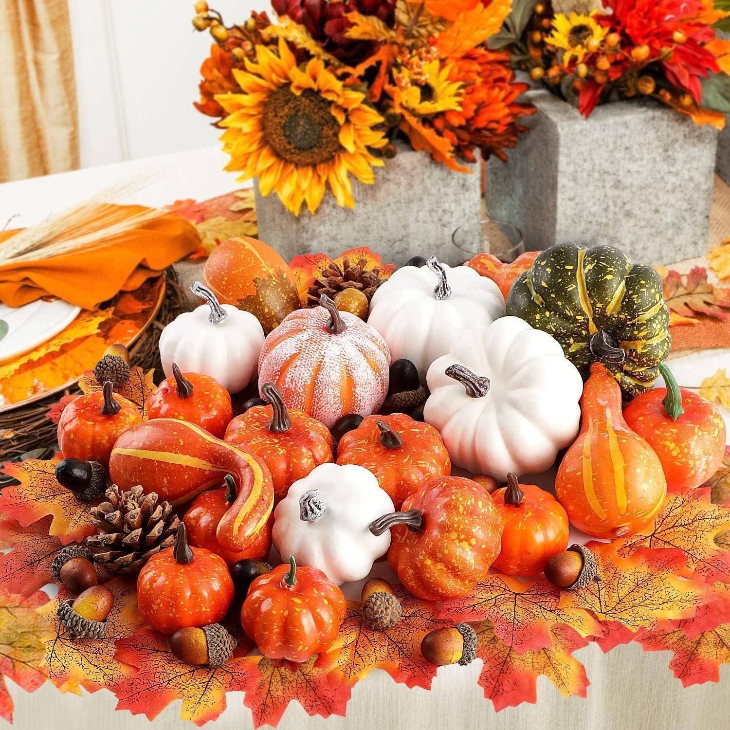 Künstliche Herbst Deko Kürbisse Weiß Gold Halloween 102 Stück