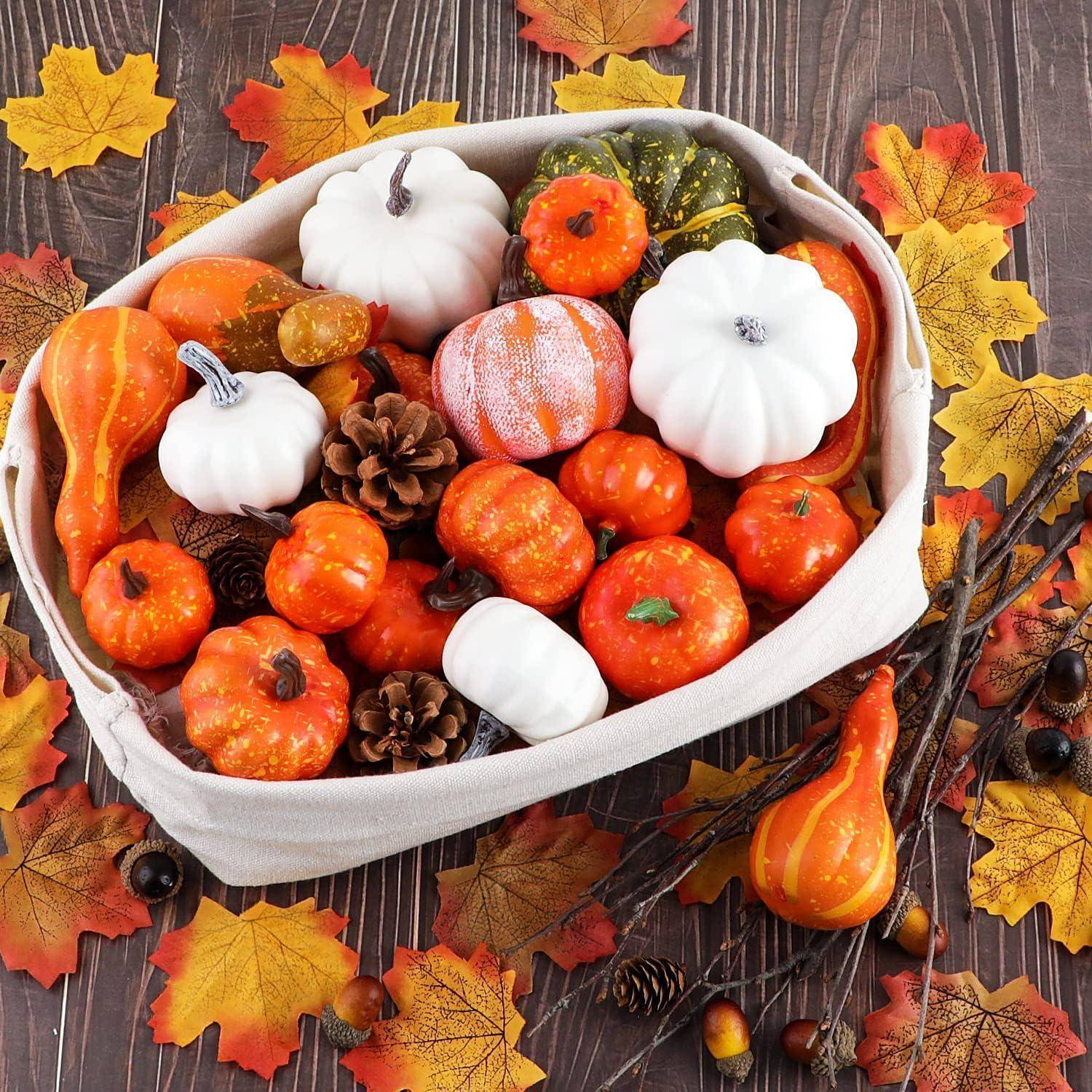 Künstliche Herbst Deko Kürbisse Weiß Gold Halloween 102 Stück