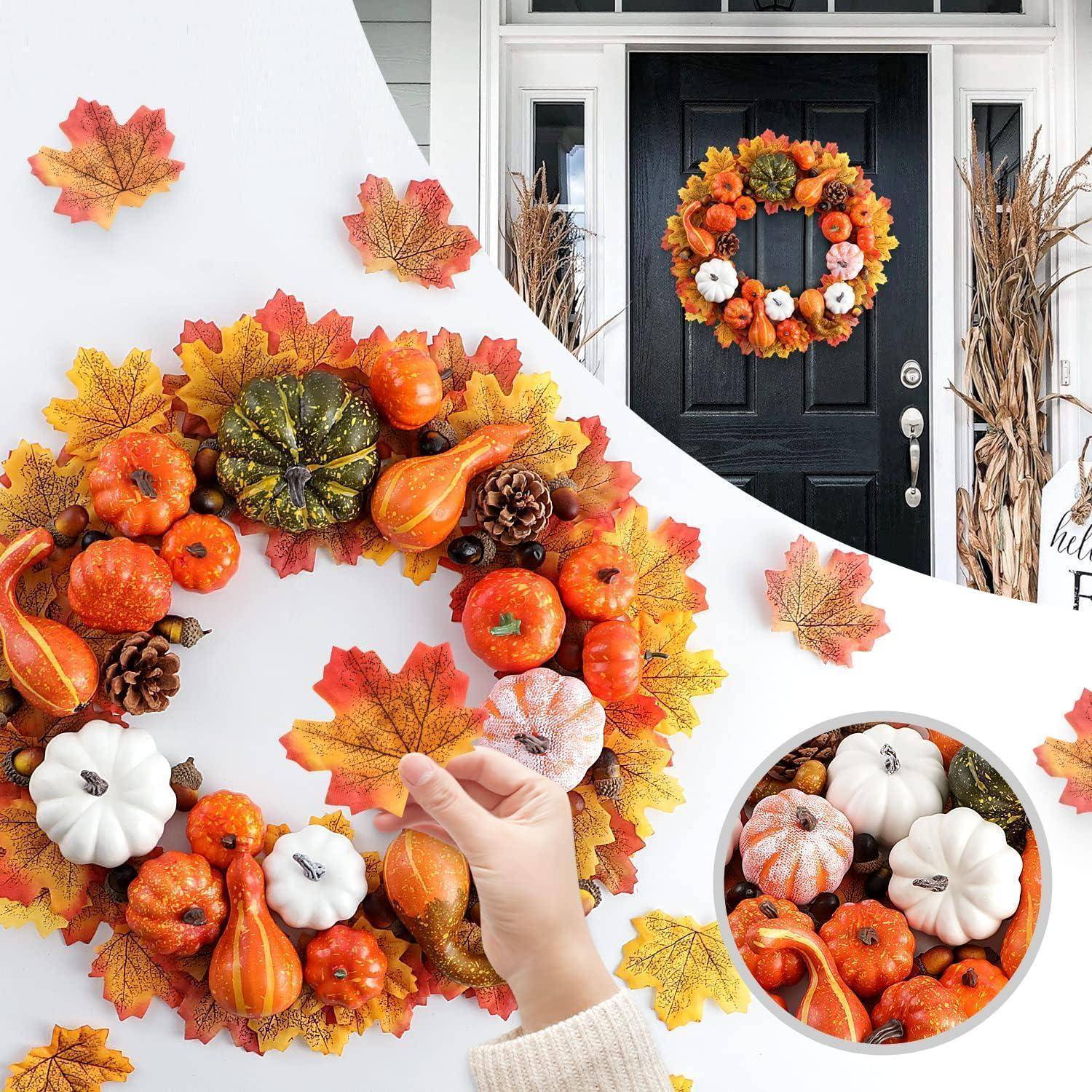Künstliche Herbst Deko Kürbisse Weiß Gold Halloween 102 Stück