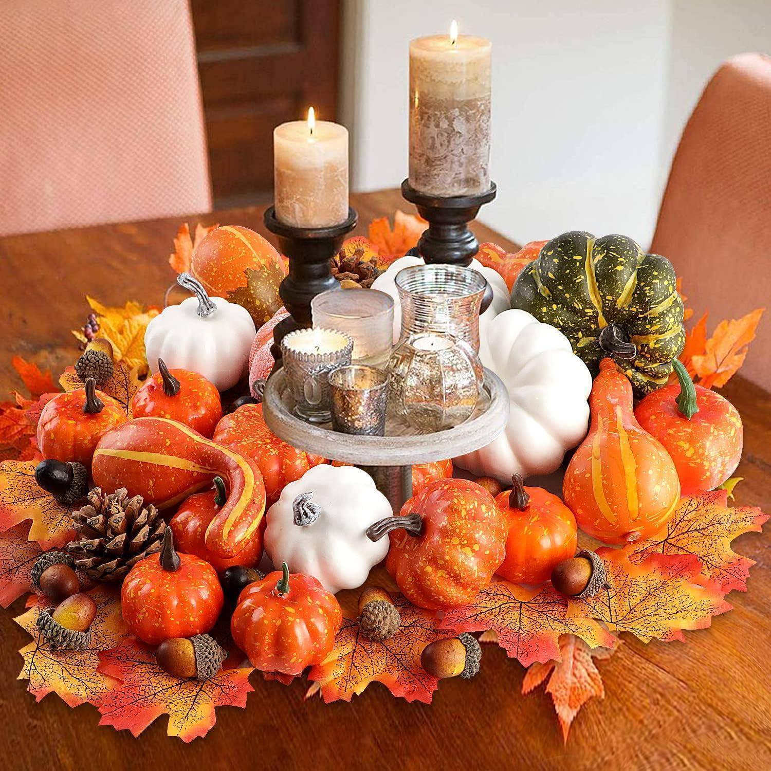 Künstliche Herbst Deko Kürbisse Weiß Gold Halloween 102 Stück