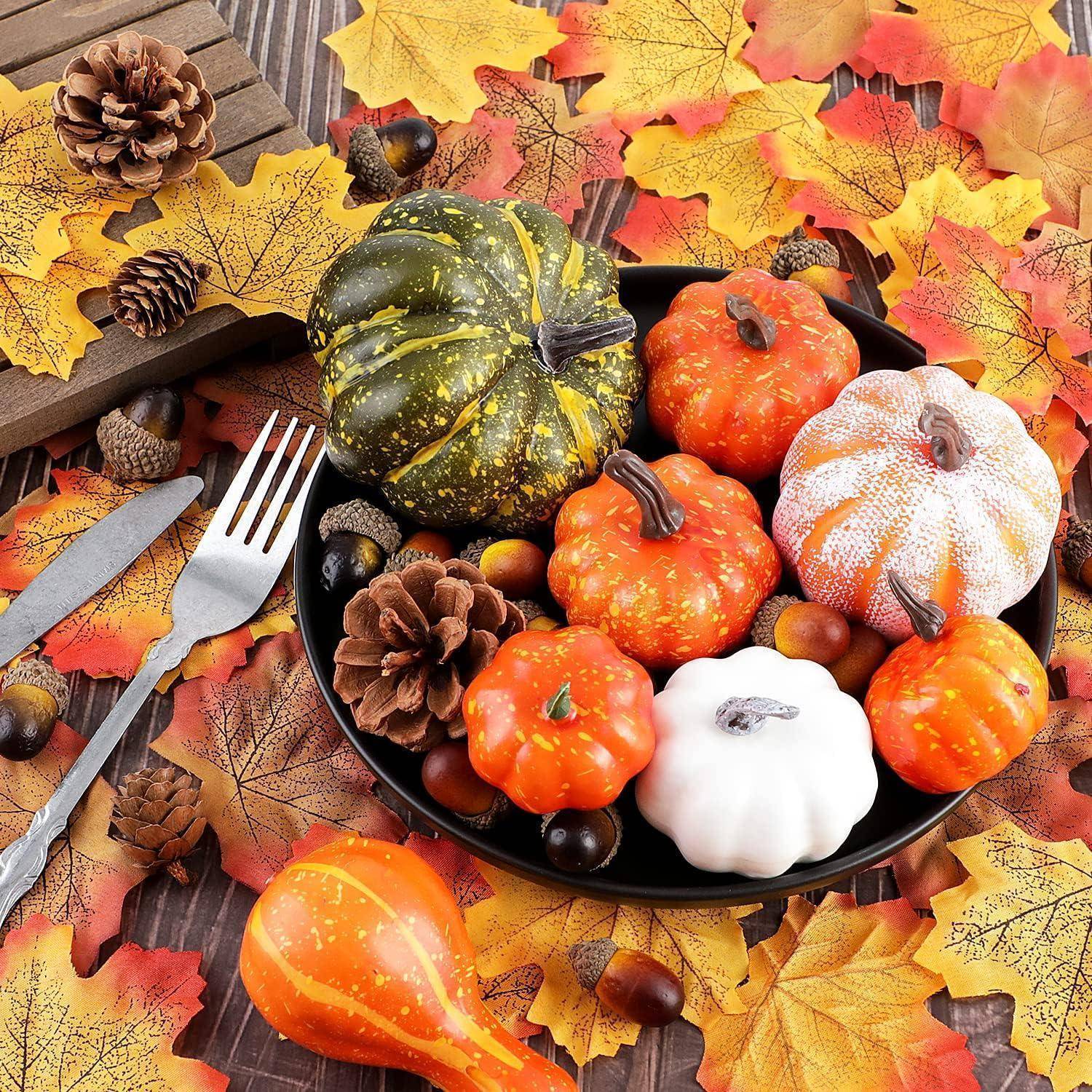 Künstliche Herbst Deko Kürbisse Weiß Gold Halloween 102 Stück