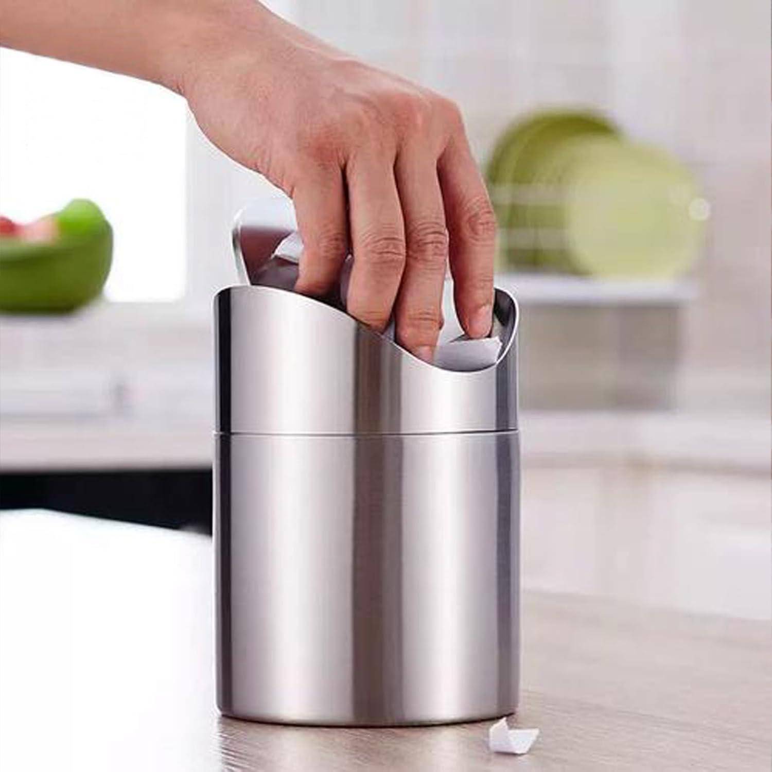 Mini Mülleimer Edelstahl Tischabfalleimer mit Schwingdeckel
