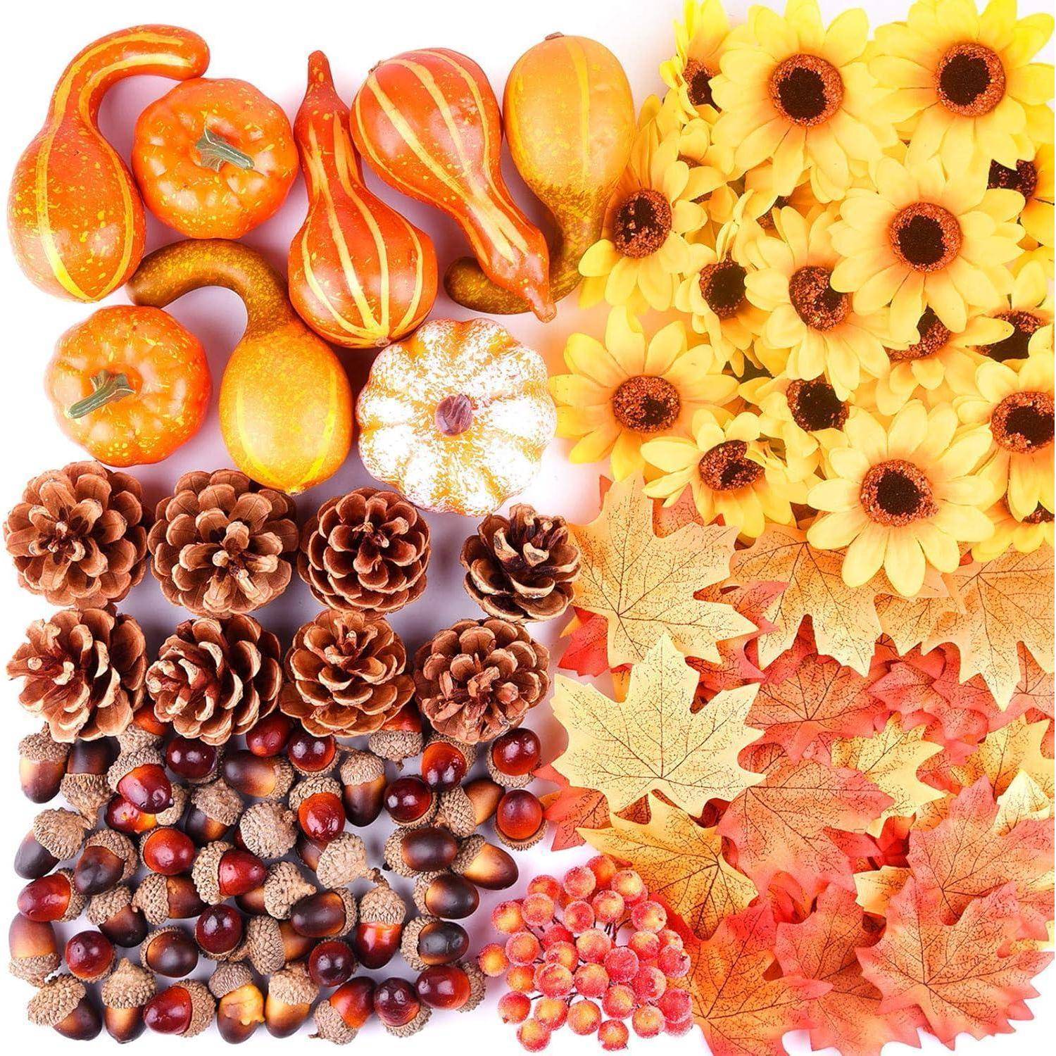 156 Stk Herbst Thanksgiving Dekoration Mini Kürbisse Tannenzapfen