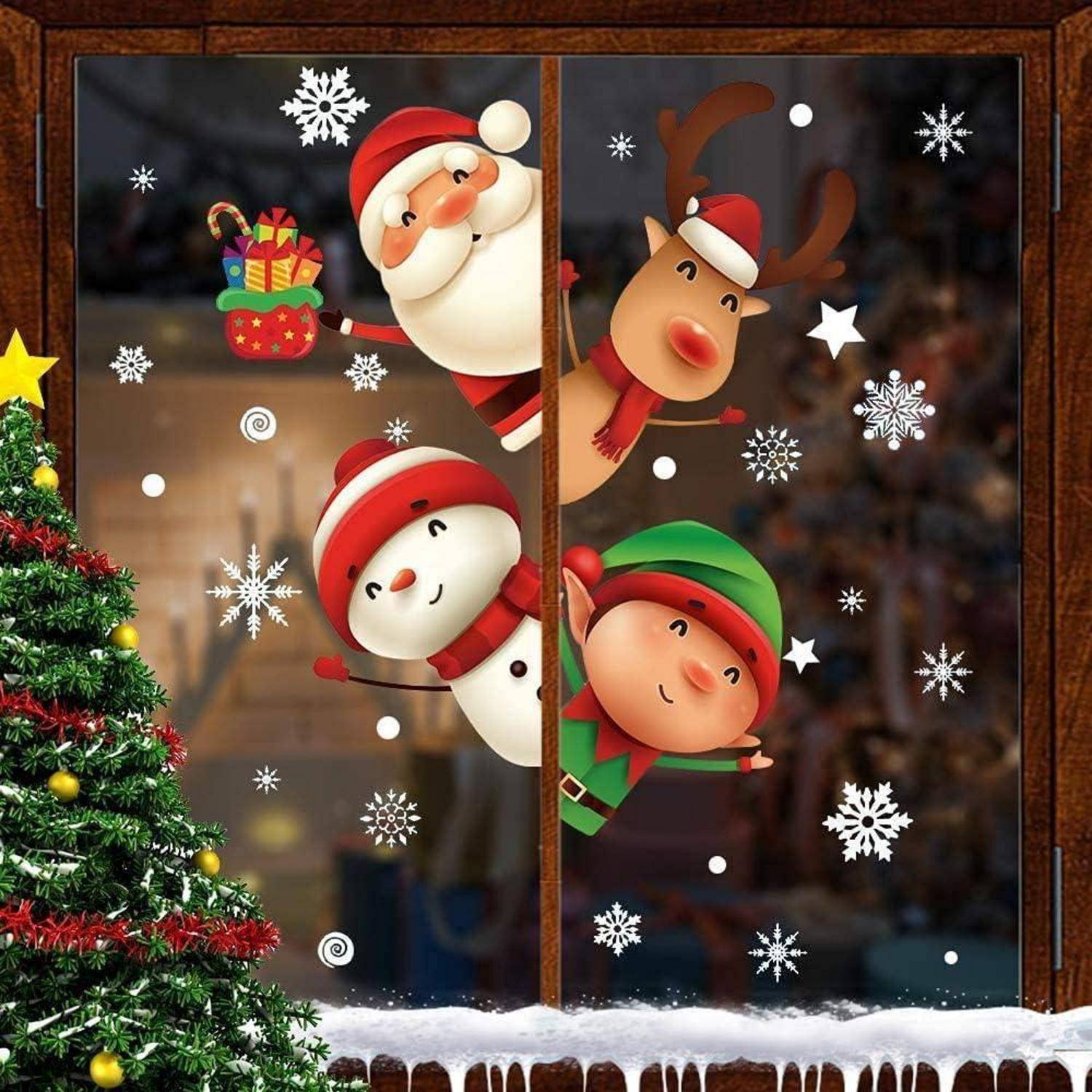 Weihnachtsdeko Aufkleber Fensterbilder Weihnachtsmann Rentier