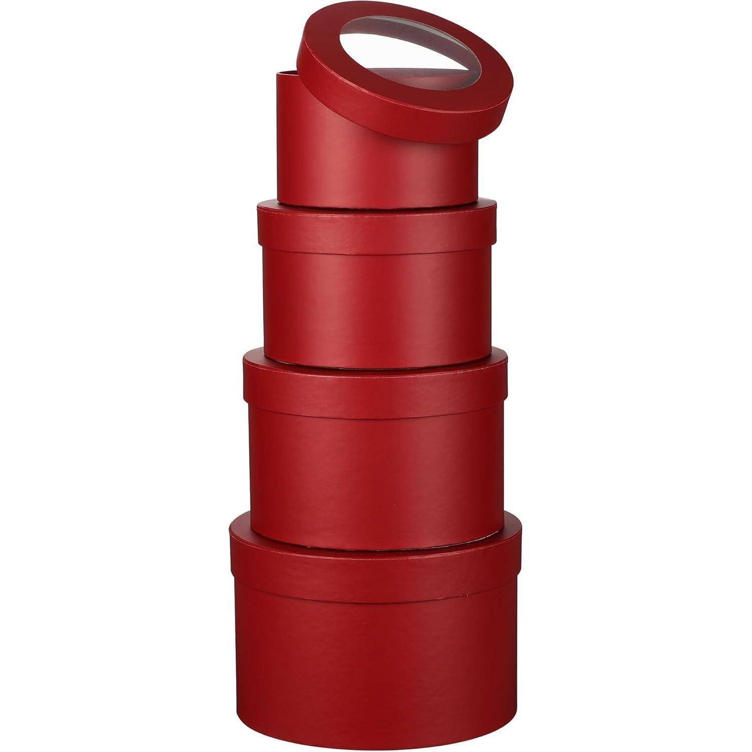 Aufbewahrungsboxen 4er-Set Rund Geschenkschachteln Karton Rot-2
