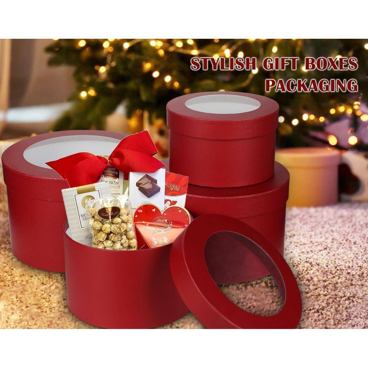 Aufbewahrungsboxen 4er-Set Rund Geschenkschachteln Karton Rot-2