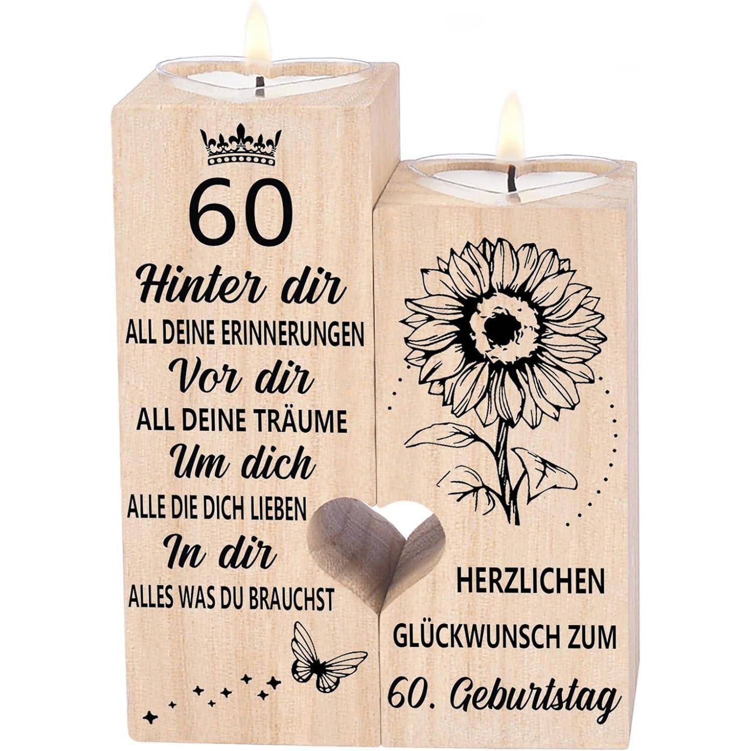 Kerzenhalter 60 Geburtstag Frau - Holz Teelichthalter