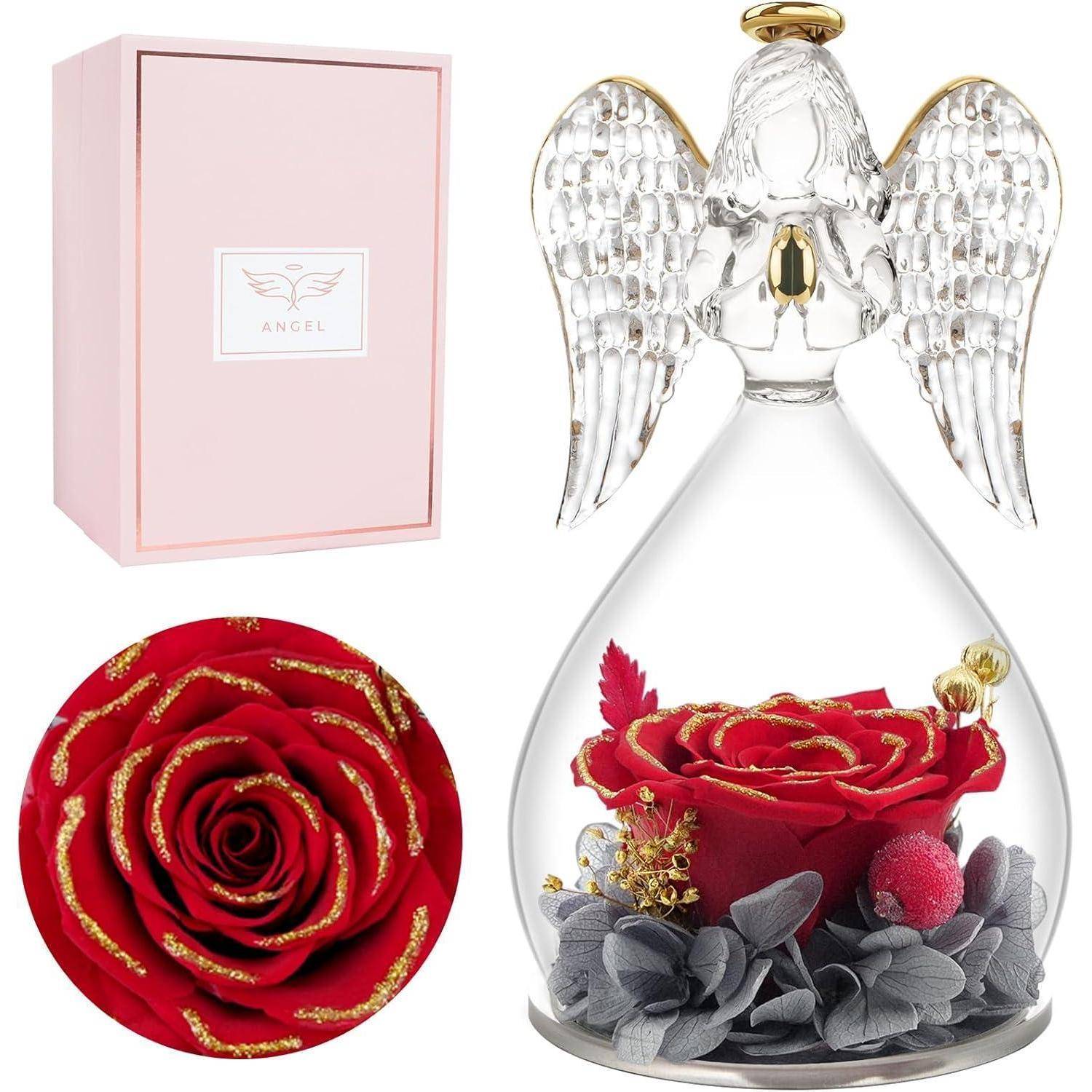 Ewige Rose Engel Geschenke für Frauen Mutter Rot Vergoldet
