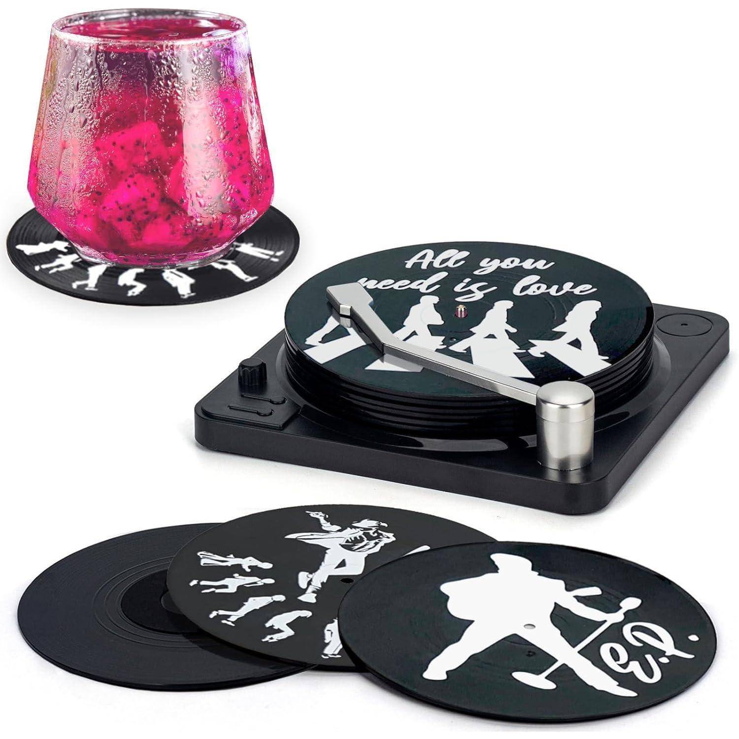 Retro Vinyl Schallplatte Untersetzer 6er Set mit Geschenk Box