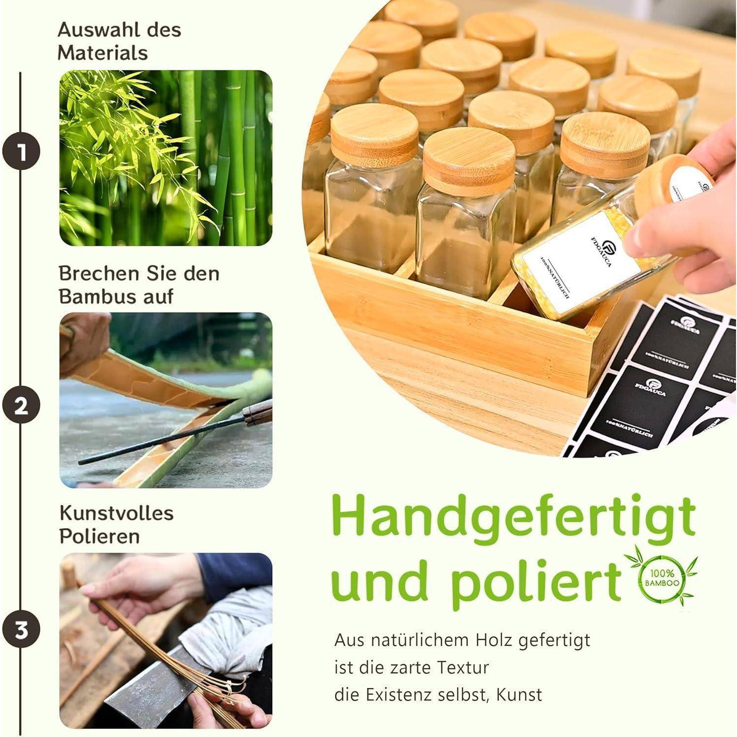 Handgefertigter und polierter Prozess: 1. Bambumaterial auswählen; 2. Bambus spalten; 3. Kunstvoll polieren. Hergestellt aus natürlichen Materialien.