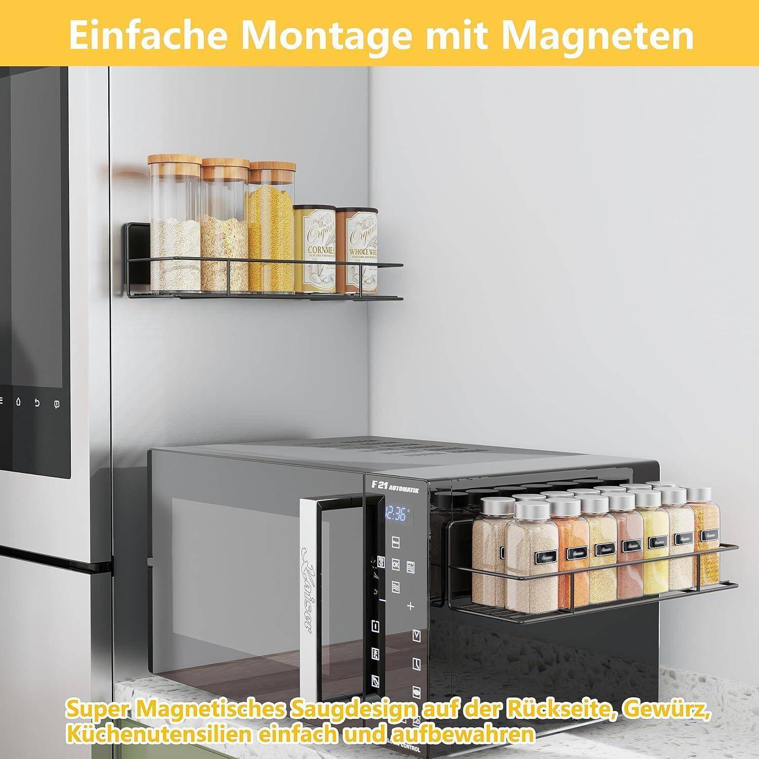 Gewürzregal Magnetisch für Kühlschrank ohne Bohren - Schwarz