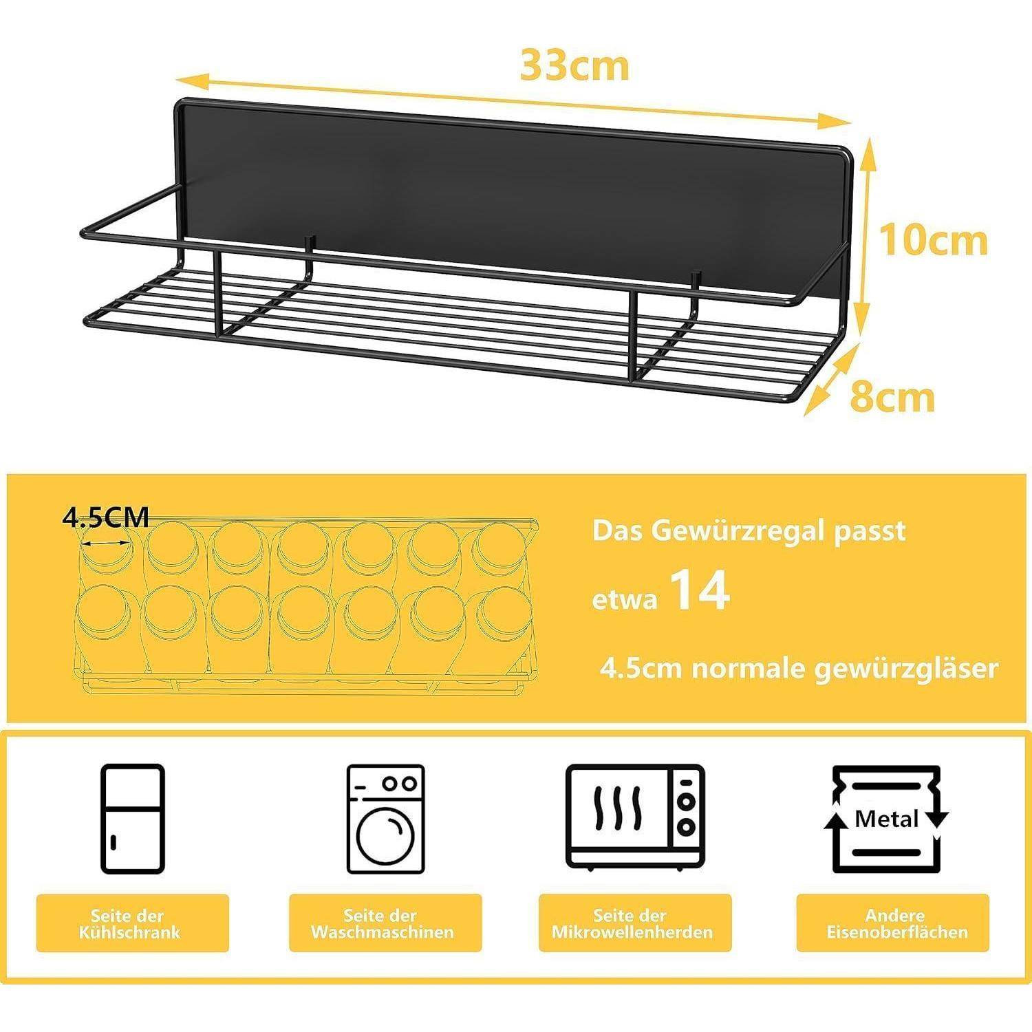 Gewürzregal Magnetisch für Kühlschrank ohne Bohren - Schwarz