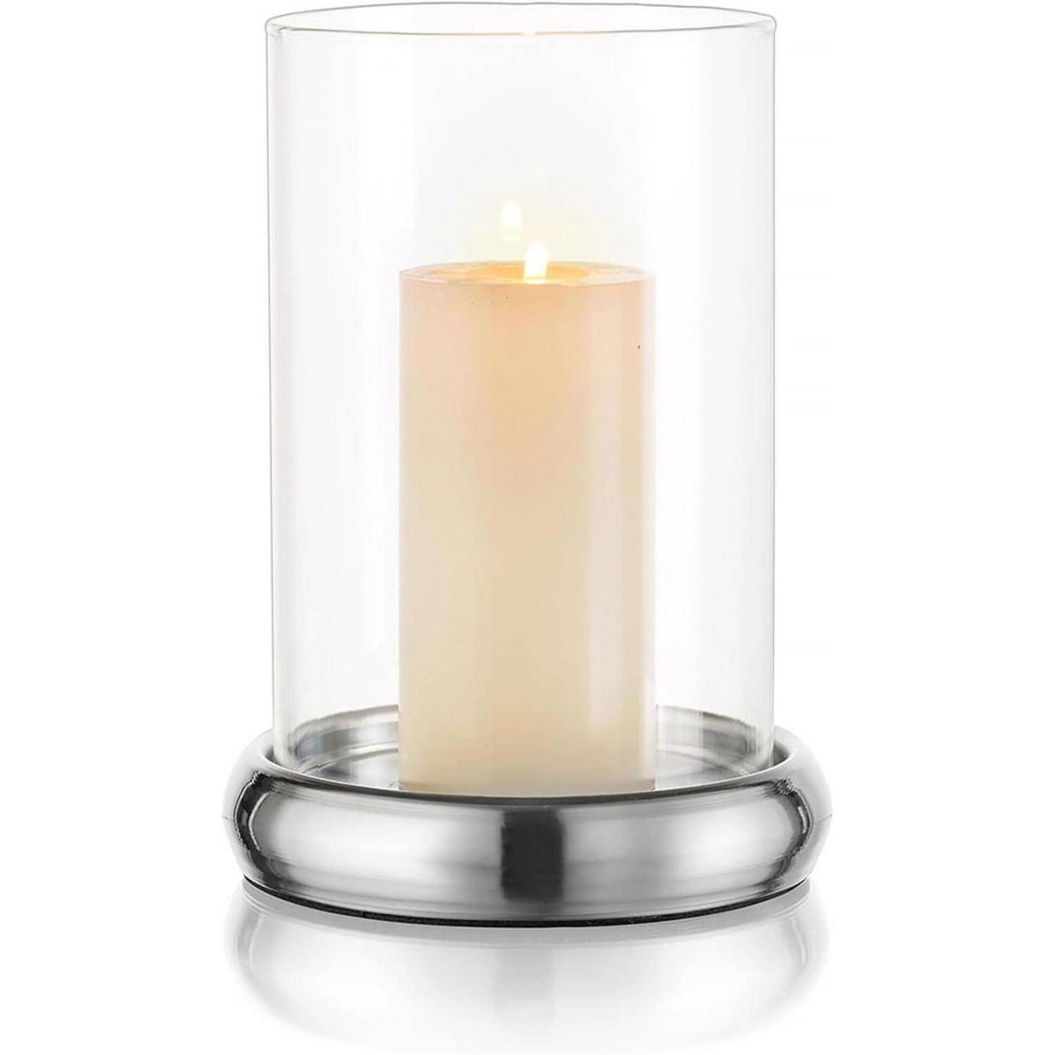 Windlicht Glaszylinder Kerzenständer Kerzenhalter Tischdeko Silber