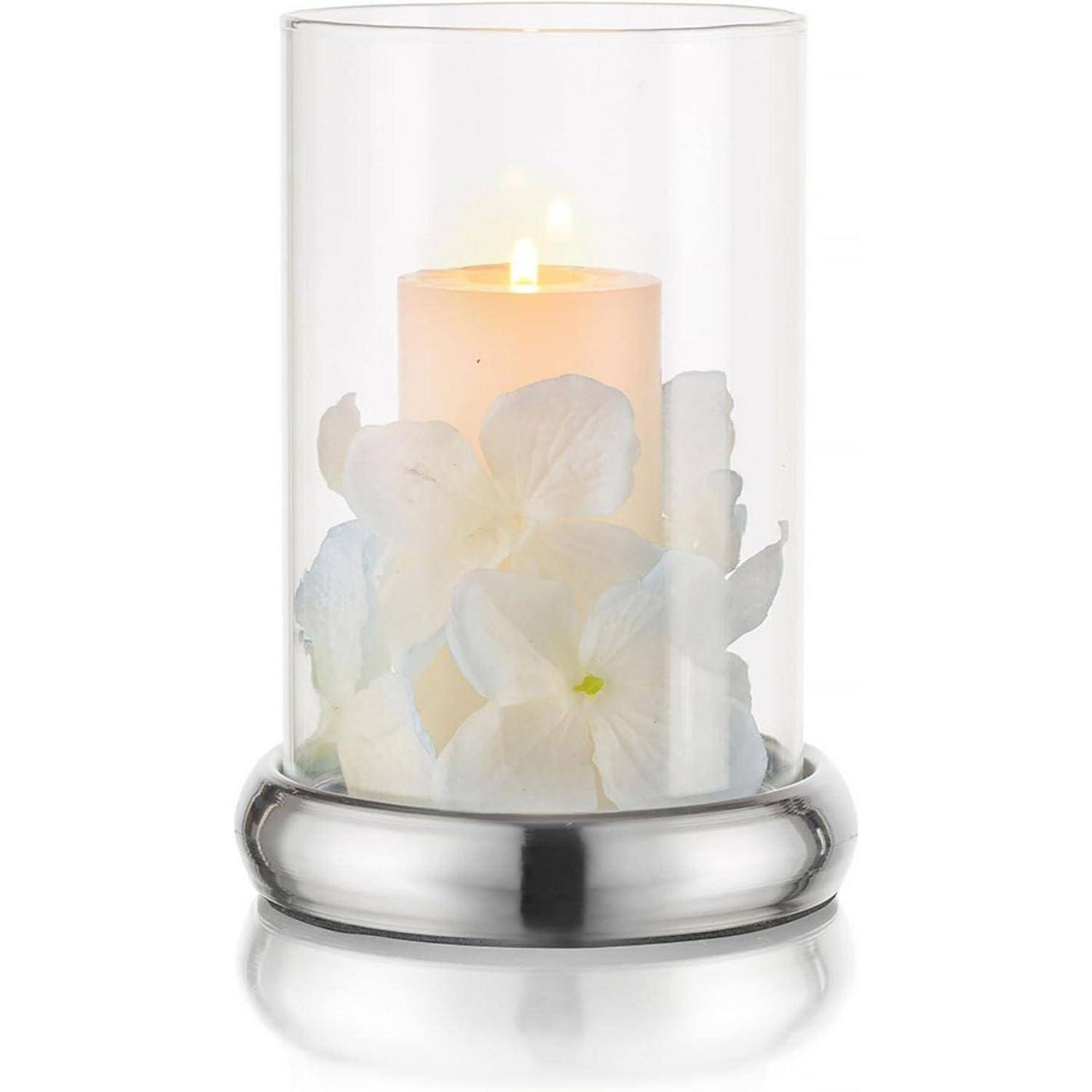 Windlicht Glaszylinder Kerzenständer Kerzenhalter Tischdeko Silber