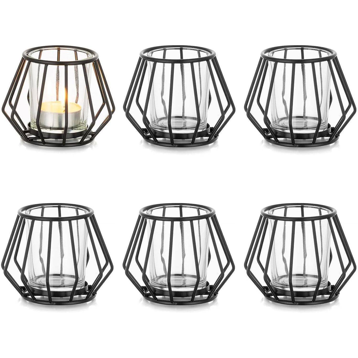 Teelichthalter schwarz Metall 6er Set Windlicht 6Pcs Schwarz-1