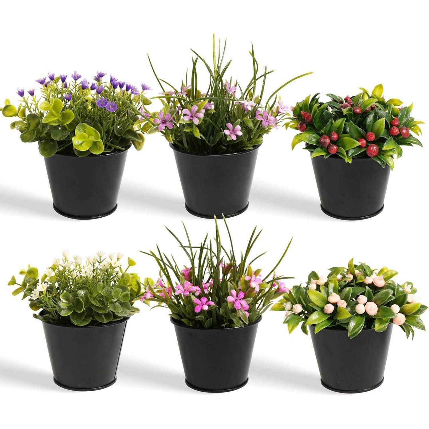 Kunstpflanze 6 Stück 16 cm klein Deko Büro Stechpalme Blumen
