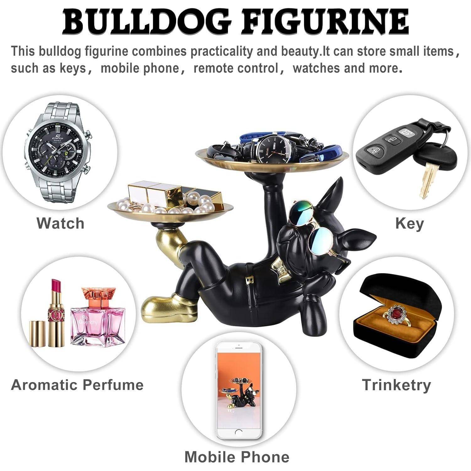 Bulldoggenstatue Harz Hundebutler Ablagetablett Behälter Schwarz 2