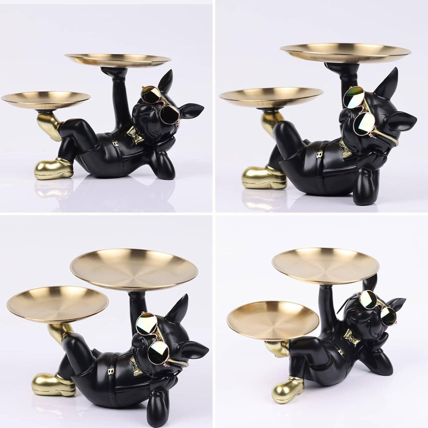 Bulldoggenstatue Harz Hundebutler Ablagetablett Behälter Schwarz 2