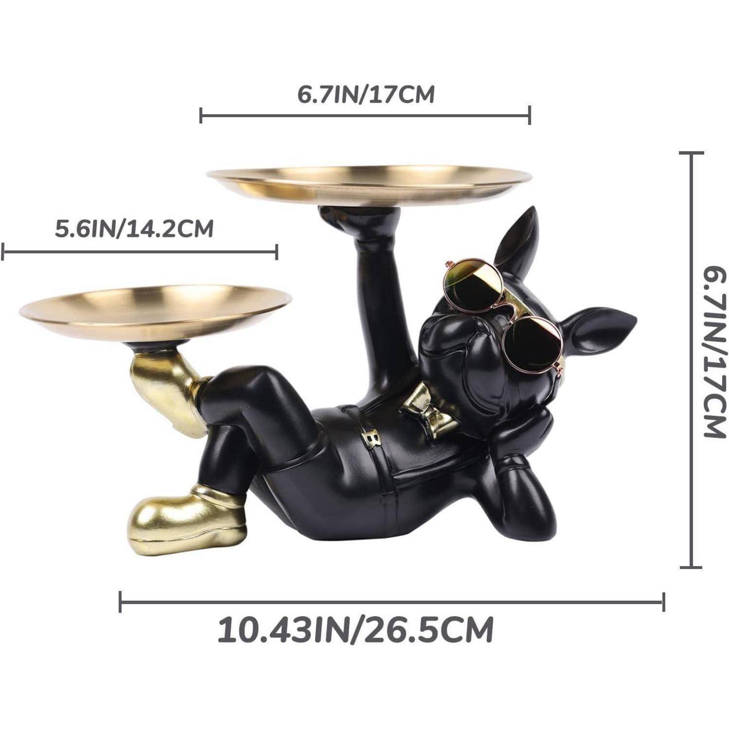 Bulldoggenstatue Harz Hundebutler Ablagetablett Behälter Schwarz 2