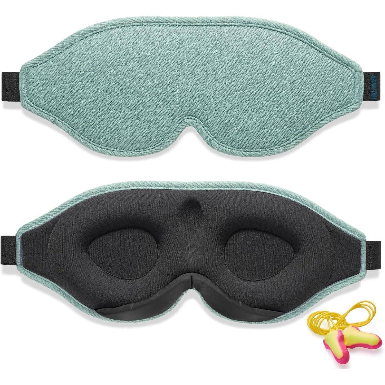 Schlafmaske lichtblockierend Ohrstöpsel Herren Damen See-grün
