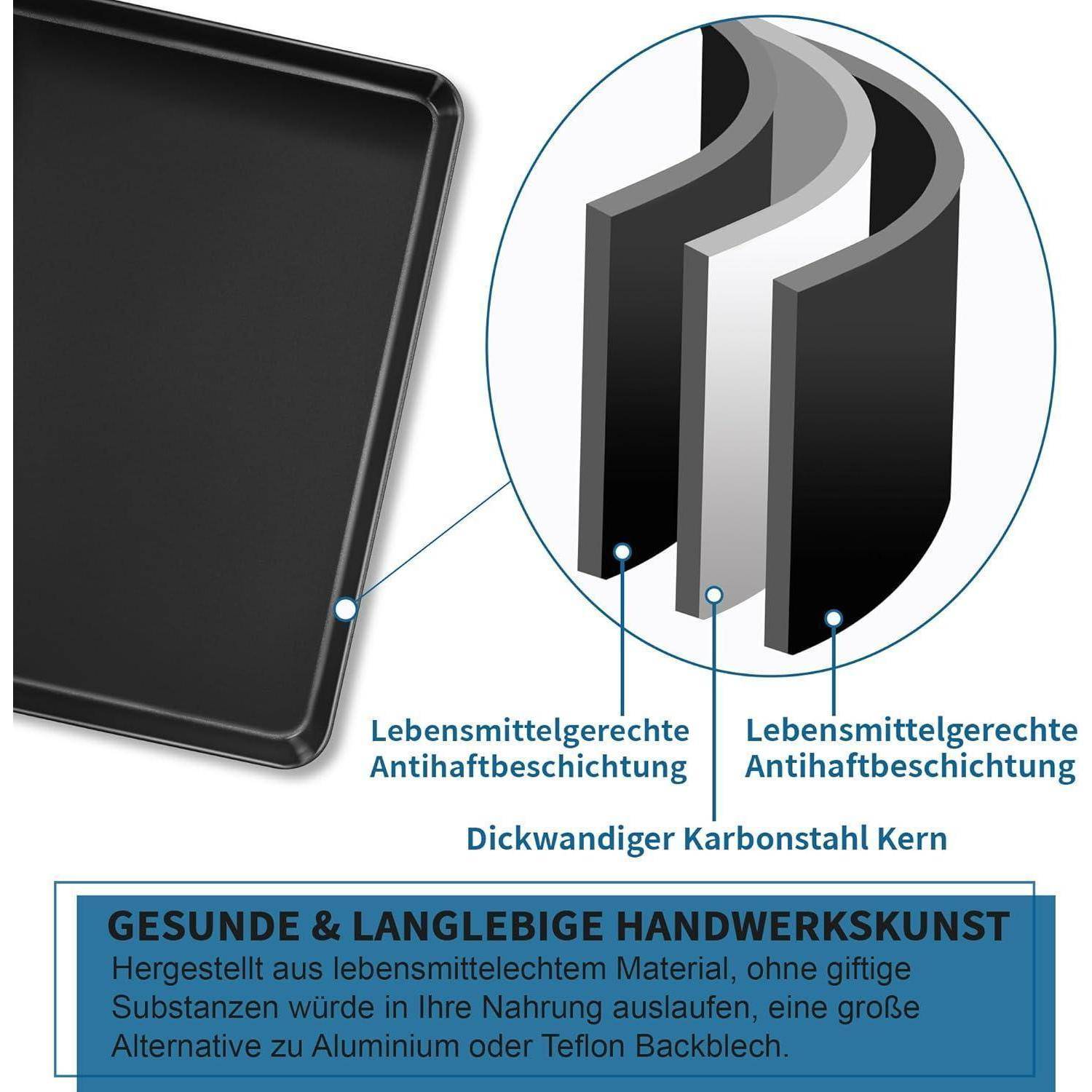 Backblech Antihaft Karbonstahl Set 26,5x20,5cm Rostfrei 2 26*20*2,5cm