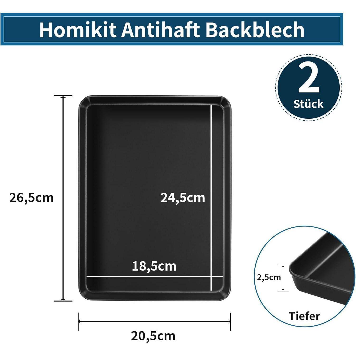 Backblech Antihaft Karbonstahl Set 26,5x20,5cm Rostfrei 2 26*20*2,5cm