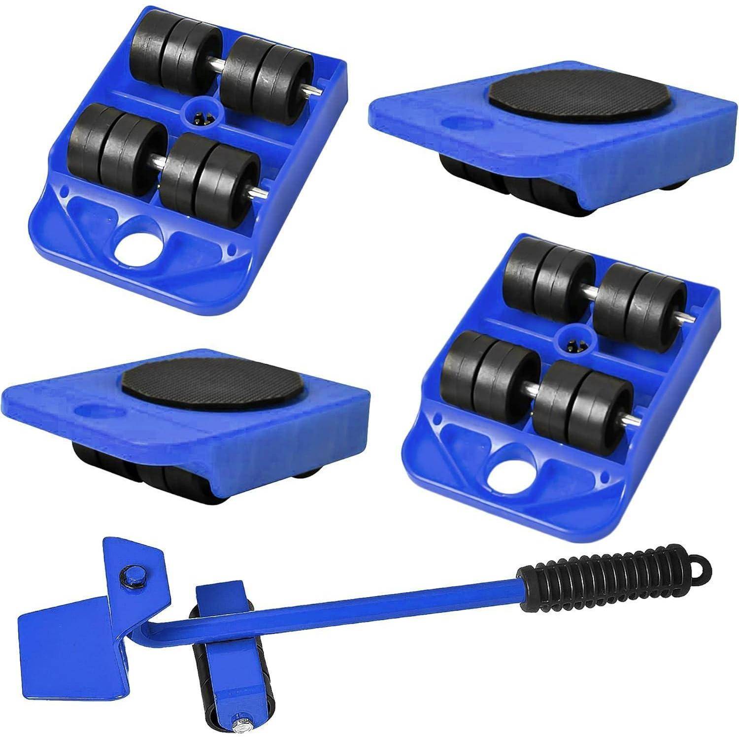 Möbeltransportrollen 5teilig Set 4 Roller Lastenheber Umzug Blau