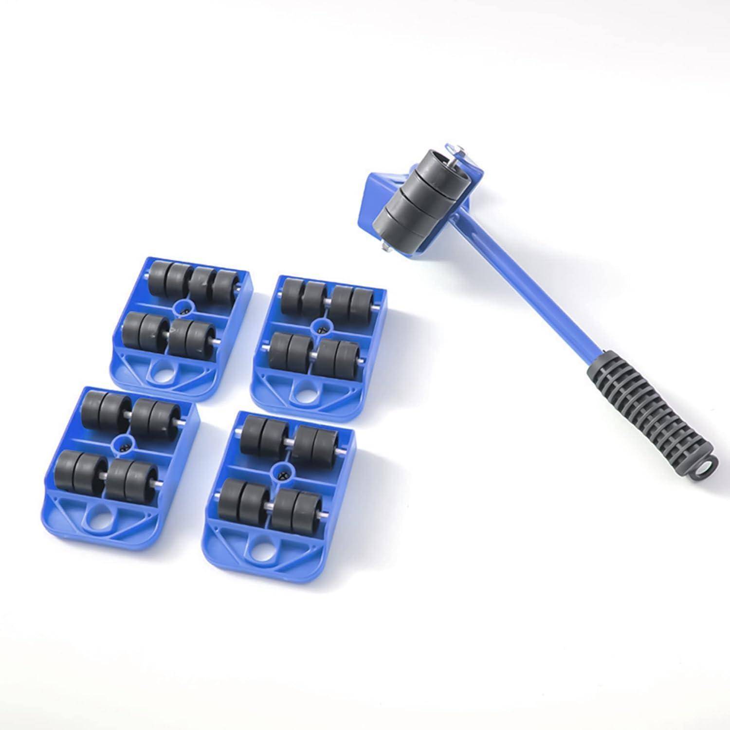 Möbeltransportrollen 5teilig Set 4 Roller Lastenheber Umzug Blau