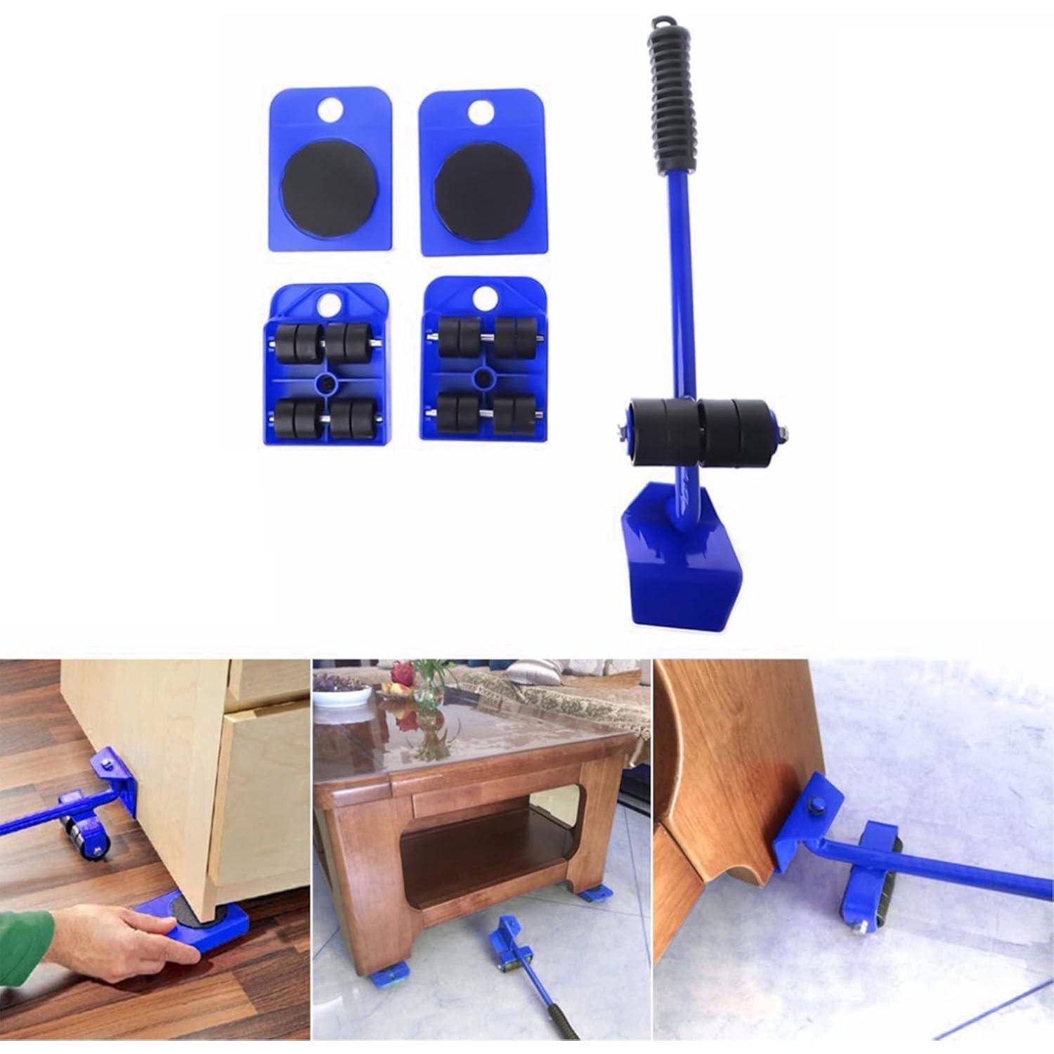 Möbeltransportrollen 5teilig Set 4 Roller Lastenheber Umzug Blau
