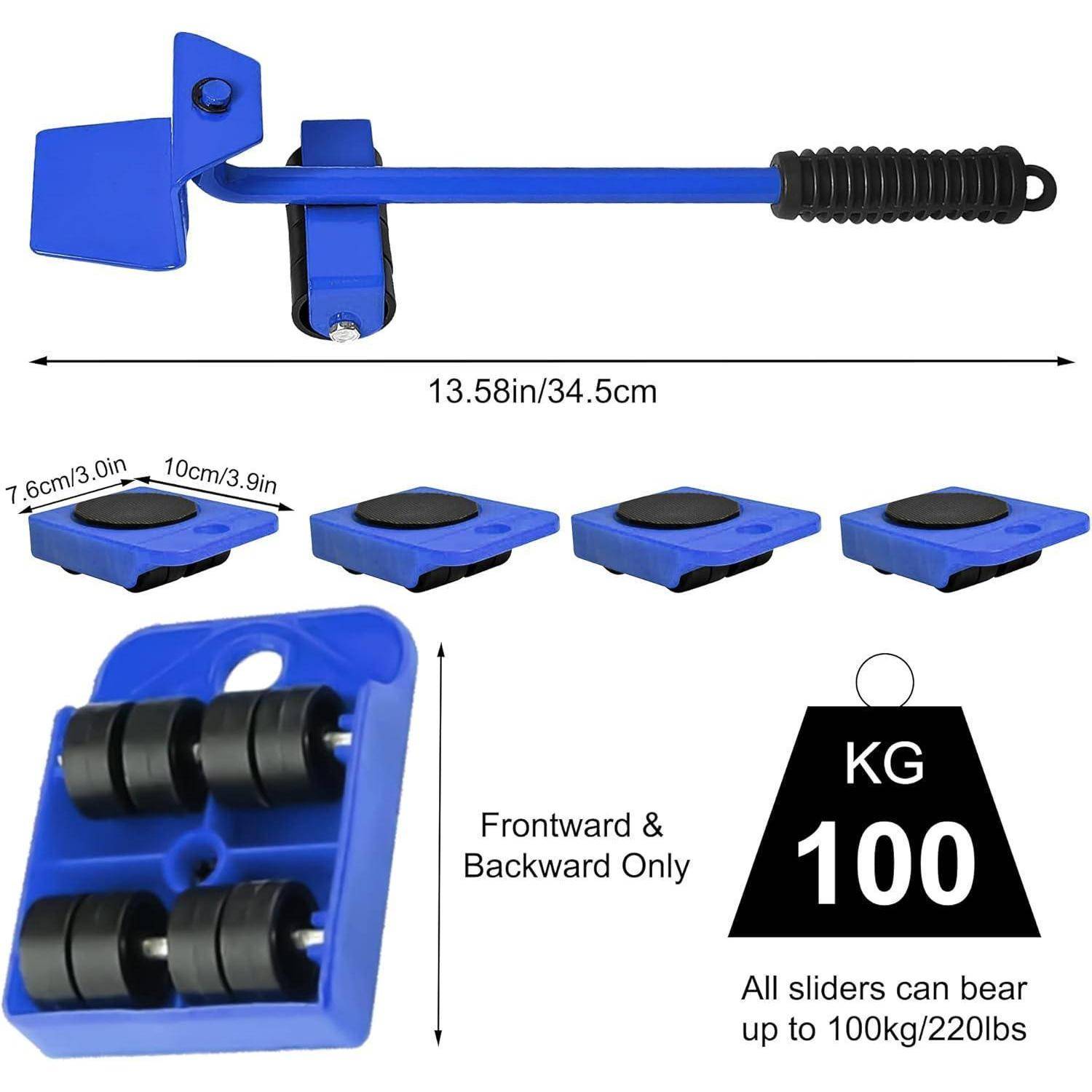Möbeltransportrollen 5teilig Set 4 Roller Lastenheber Umzug Blau
