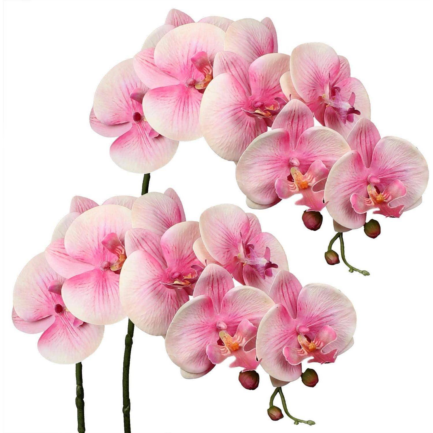 Kunstblume Orchideenzweig Phalenopsis Kunstzweig Blüten Rosa 2 PCS