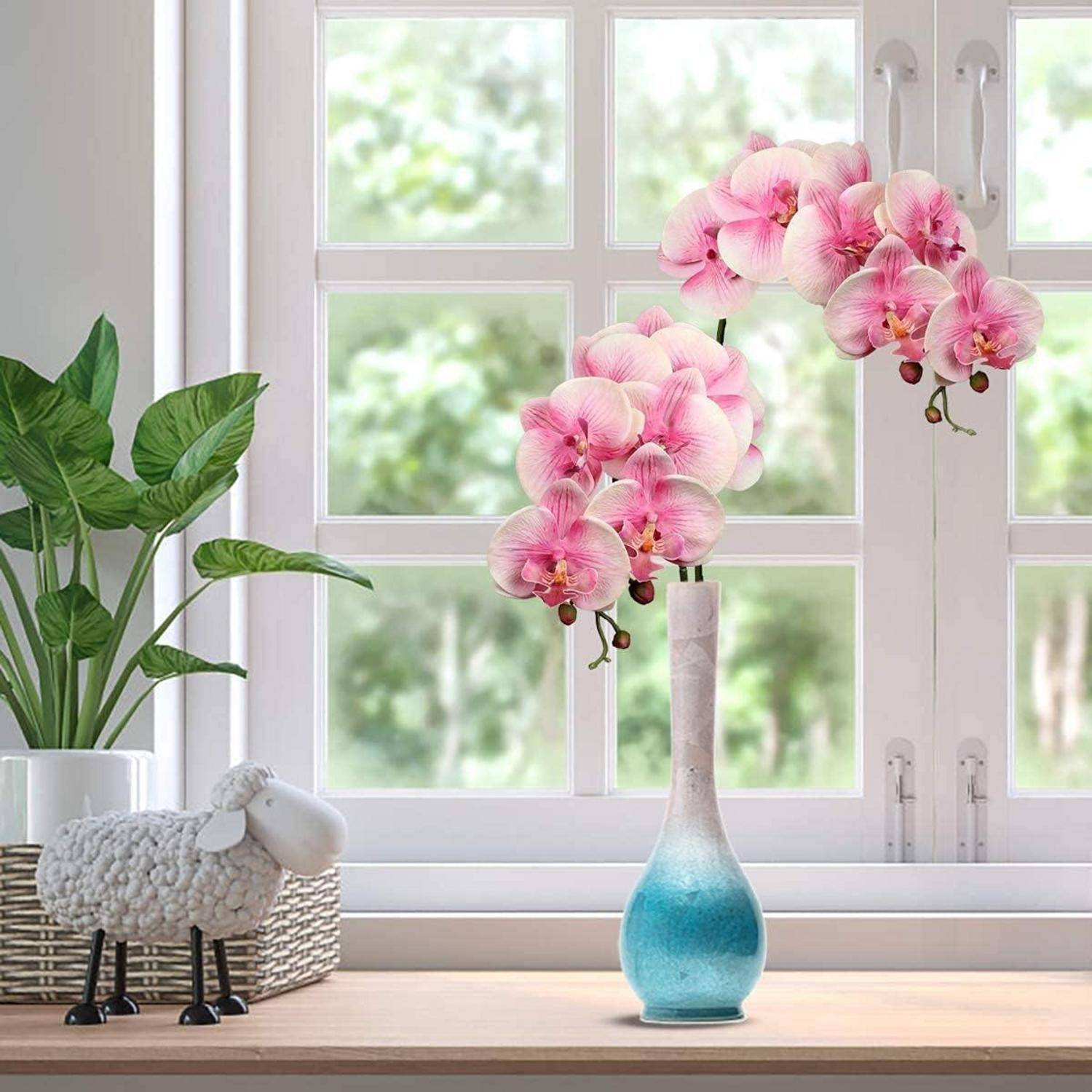 Kunstblume Orchideenzweig Phalenopsis Kunstzweig Blüten Rosa 2 PCS