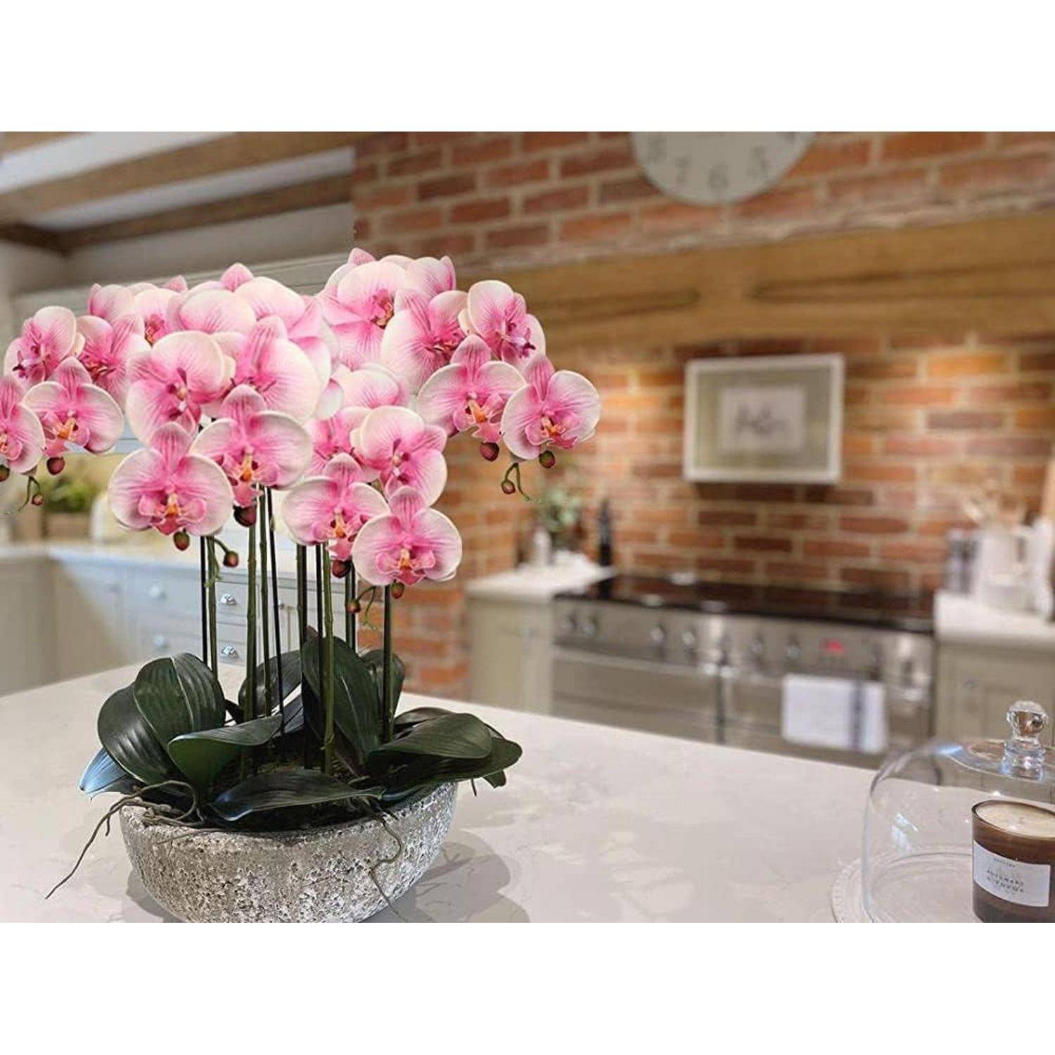Kunstblume Orchideenzweig Phalenopsis Kunstzweig Blüten Rosa 2 PCS