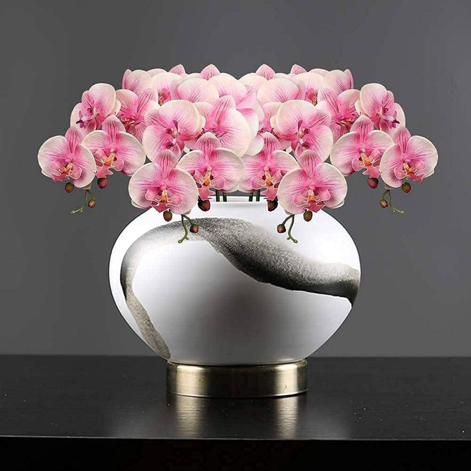 Kunstblume Orchideenzweig Phalenopsis Kunstzweig Blüten Rosa 2 PCS