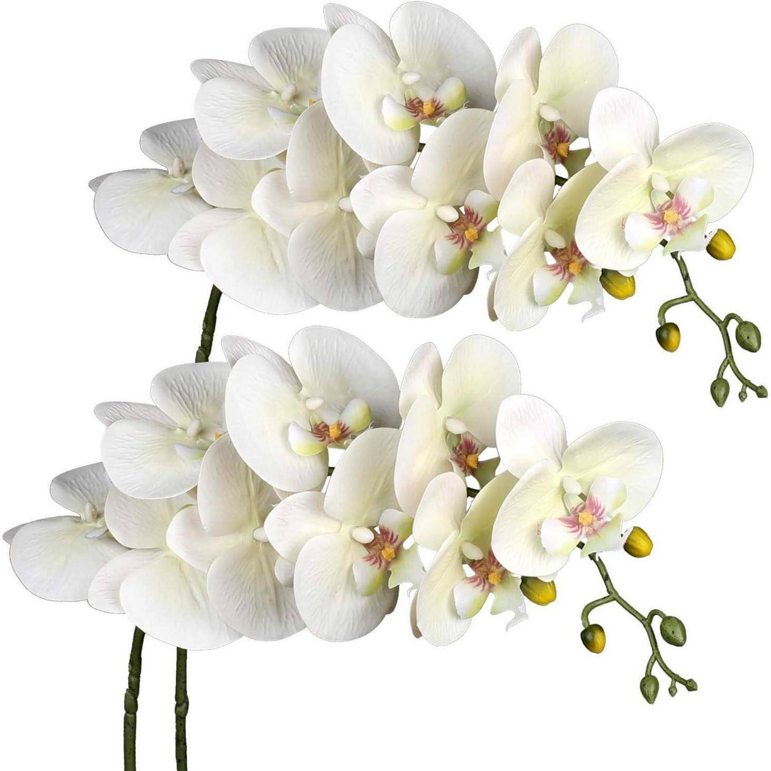 Kunstblume Orchideenzweig Phalenopsis 9 Blüten Beige 2 PCS