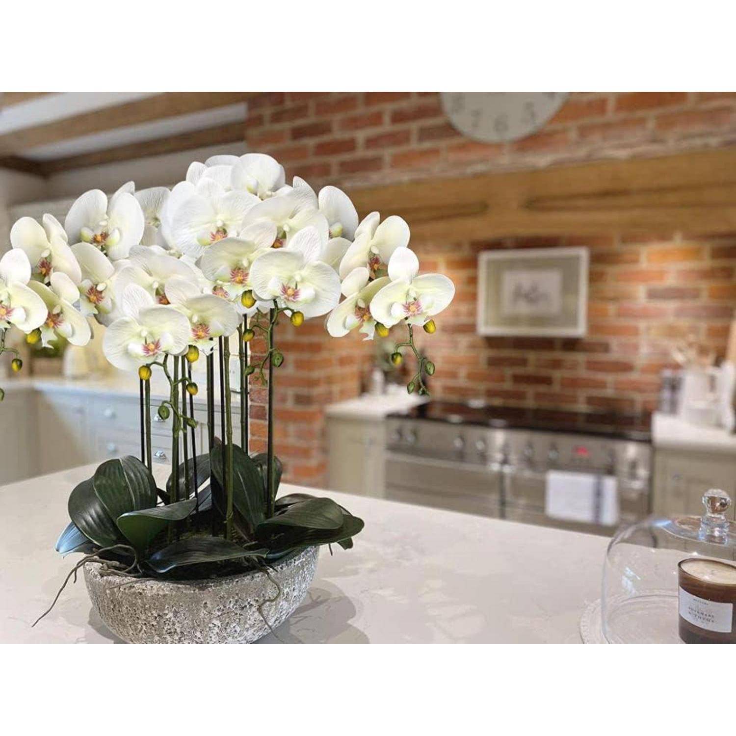 Kunstblume Orchideenzweig Phalenopsis 9 Blüten Beige 2 PCS