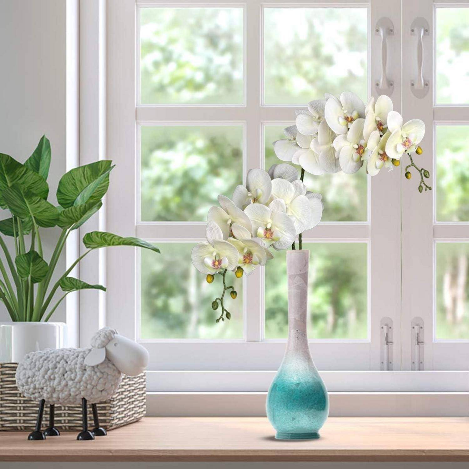 Kunstblume Orchideenzweig Phalenopsis 9 Blüten Beige 2 PCS