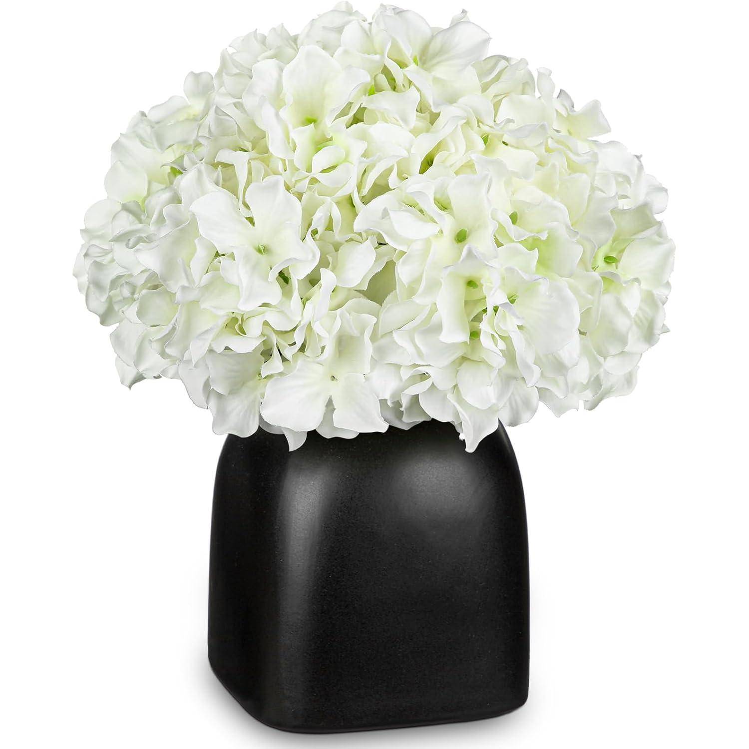 Kunstblumen Hortensien Blumengesteck Keramikvase Beeren Weiß