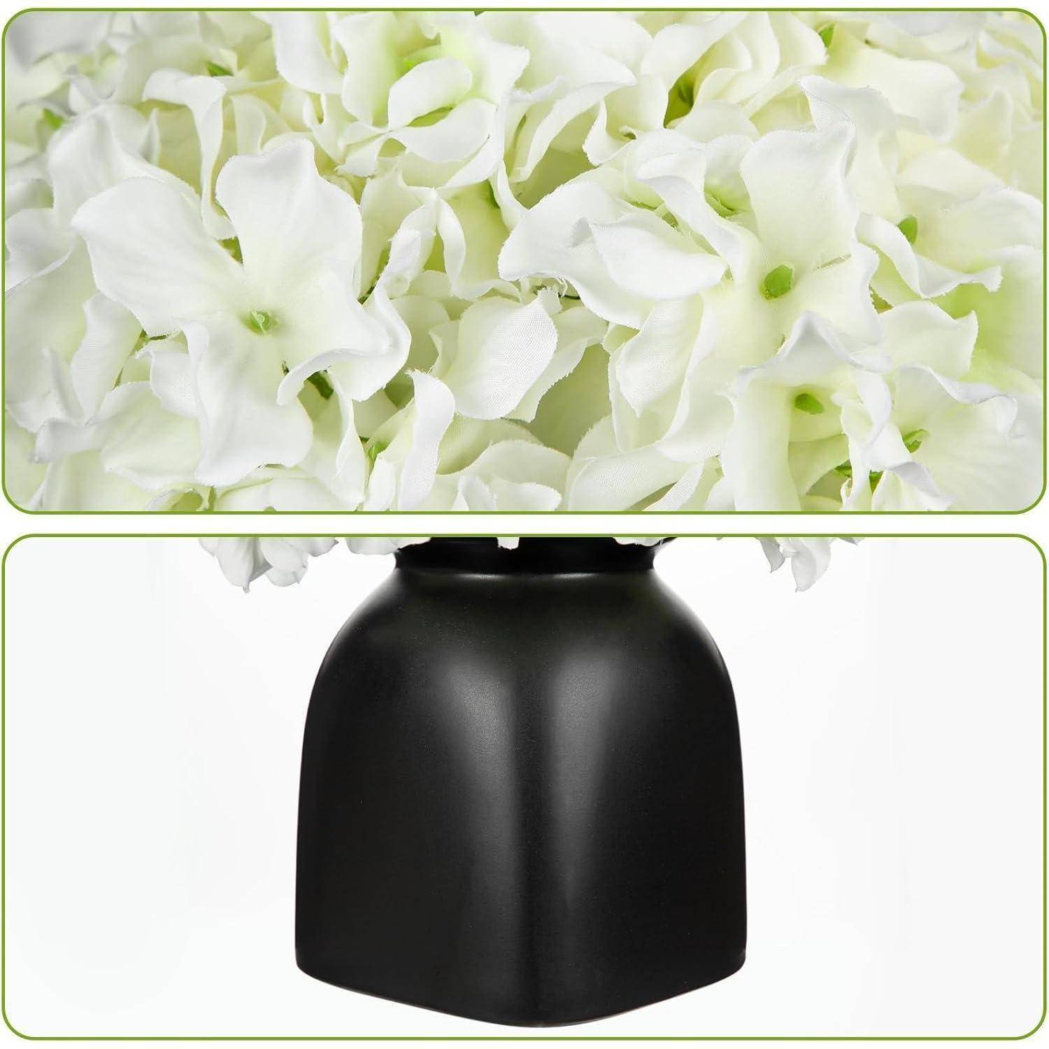 Kunstblumen Hortensien Blumengesteck Keramikvase Beeren Weiß