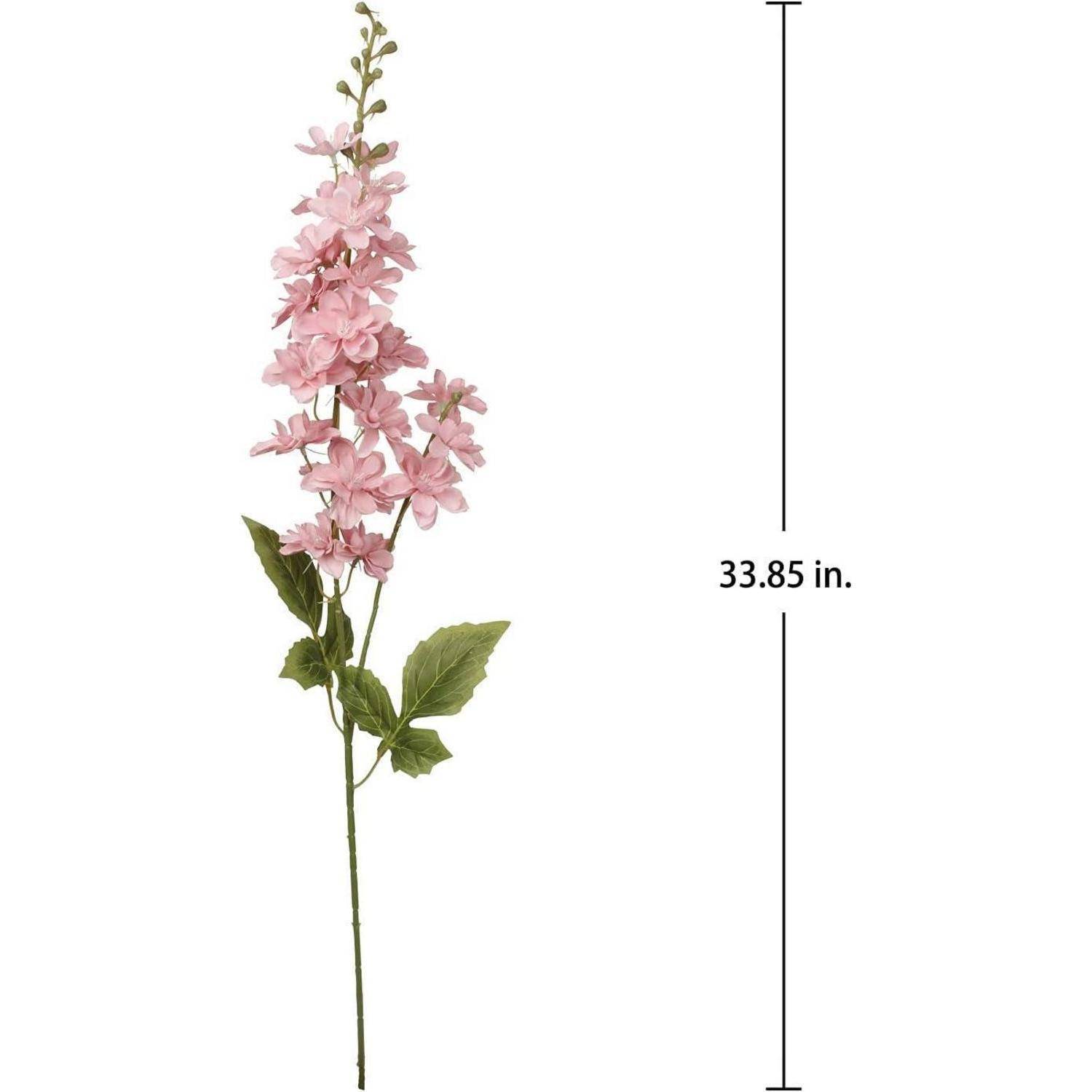 Ein rosa Blütenstiel mit grünen Blättern, 33,85 Zoll hoch.
