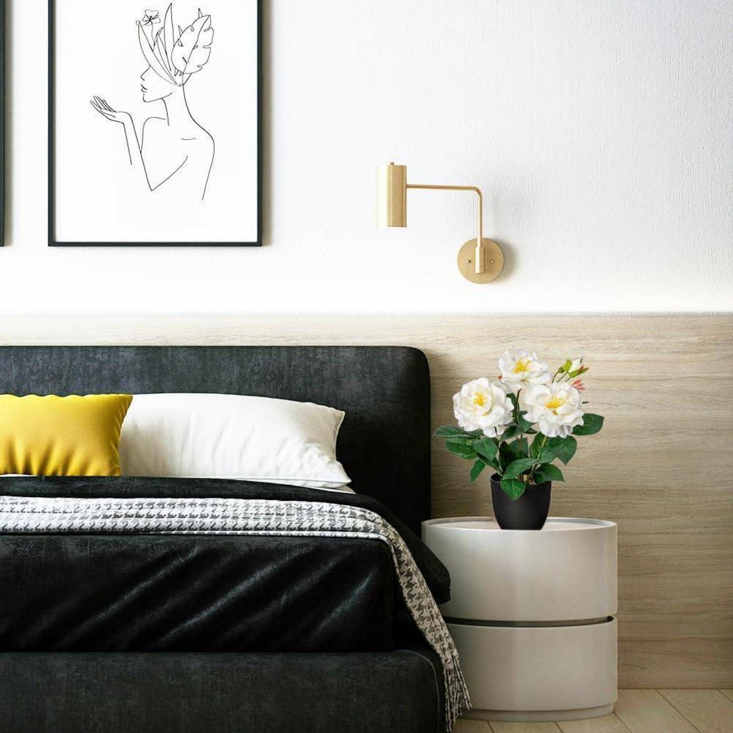 Kunstblumen Kunstrosen Rosenbusch Topf Höhe 28 cm Büro Weiß