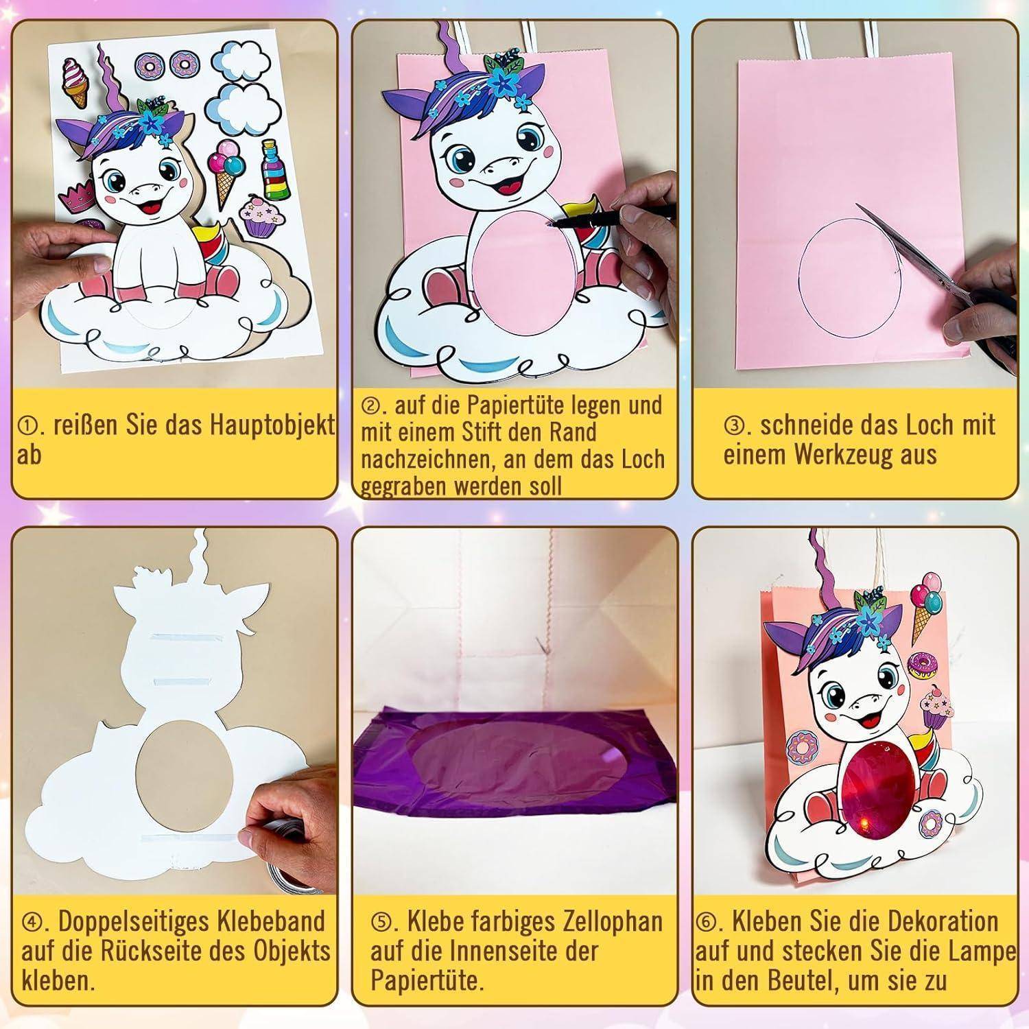 Laternen Bastelset 6 St Martin Kinder LED Kleber Einhorn