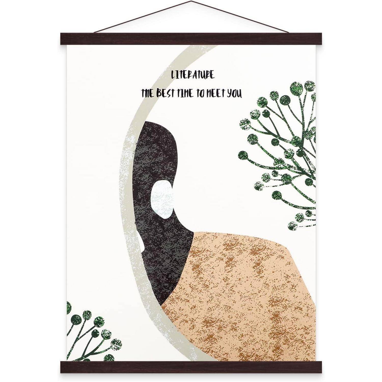 Dekorativer Poster mit abstrakter Kunst, die eine stilisierte menschliche Gestalt zeigt, und dem Text 