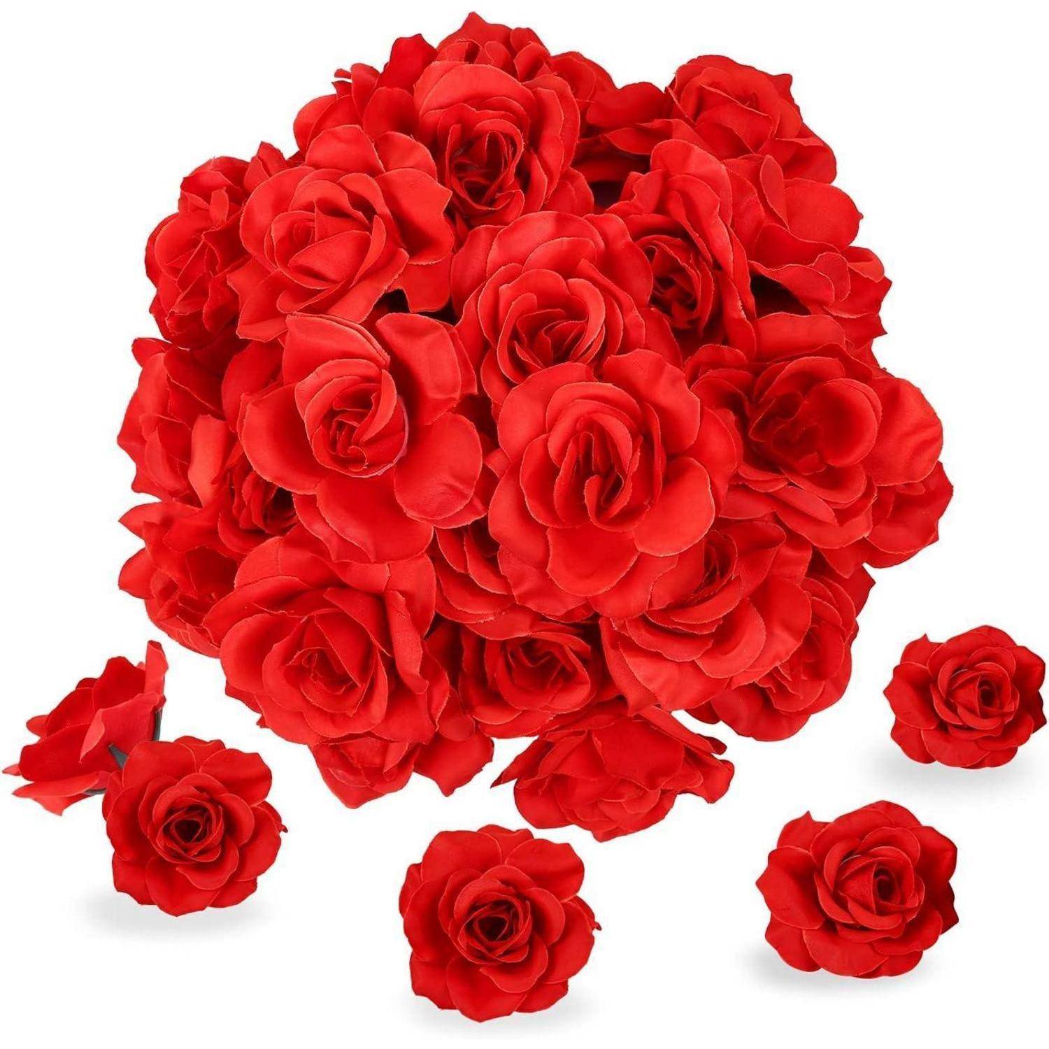 Blumenköpfe Rosen Hochzeit Party Deko DIY Rot 50 Set 10 6 cm