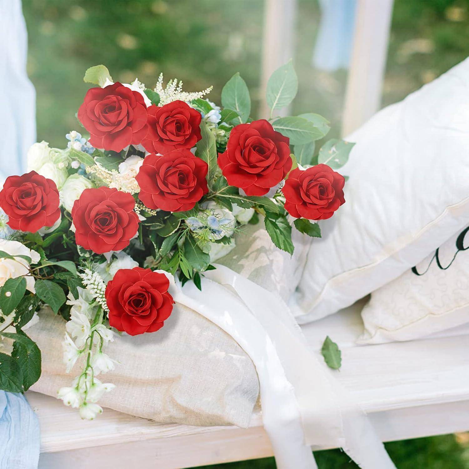 Blumenköpfe Rosen Hochzeit Party Deko DIY Rot 50 Set 10 6 cm