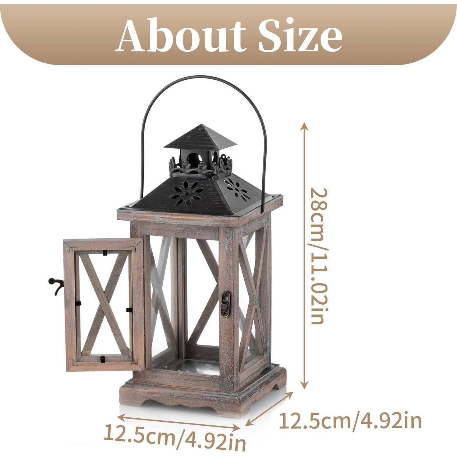 Laterne Kerzenhalter Windlicht Holz Metall 28cm × 2 Antik Braun