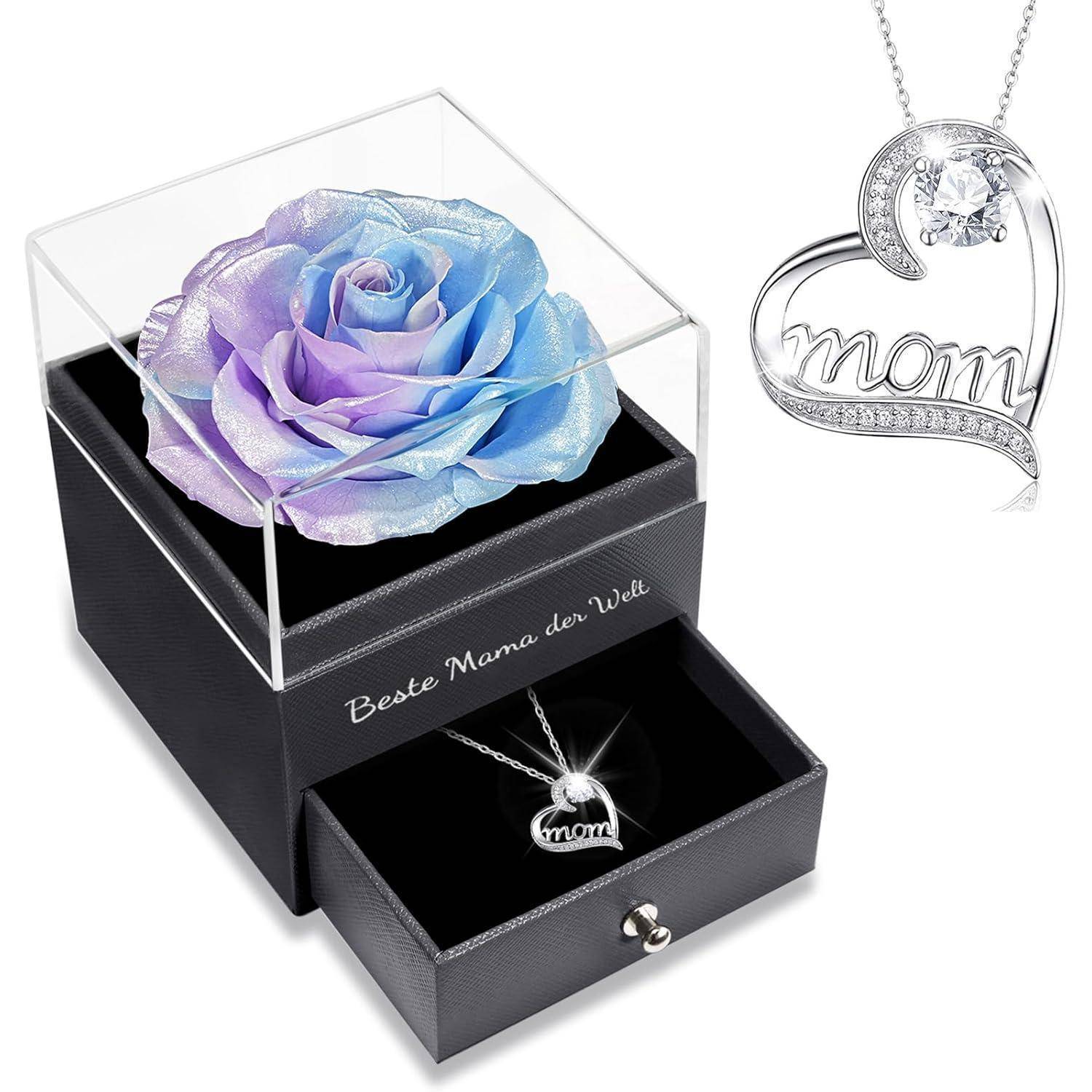 Halskette Rose 925 Sterlingsilber Mama Muttertag Geschenk Blau Violett